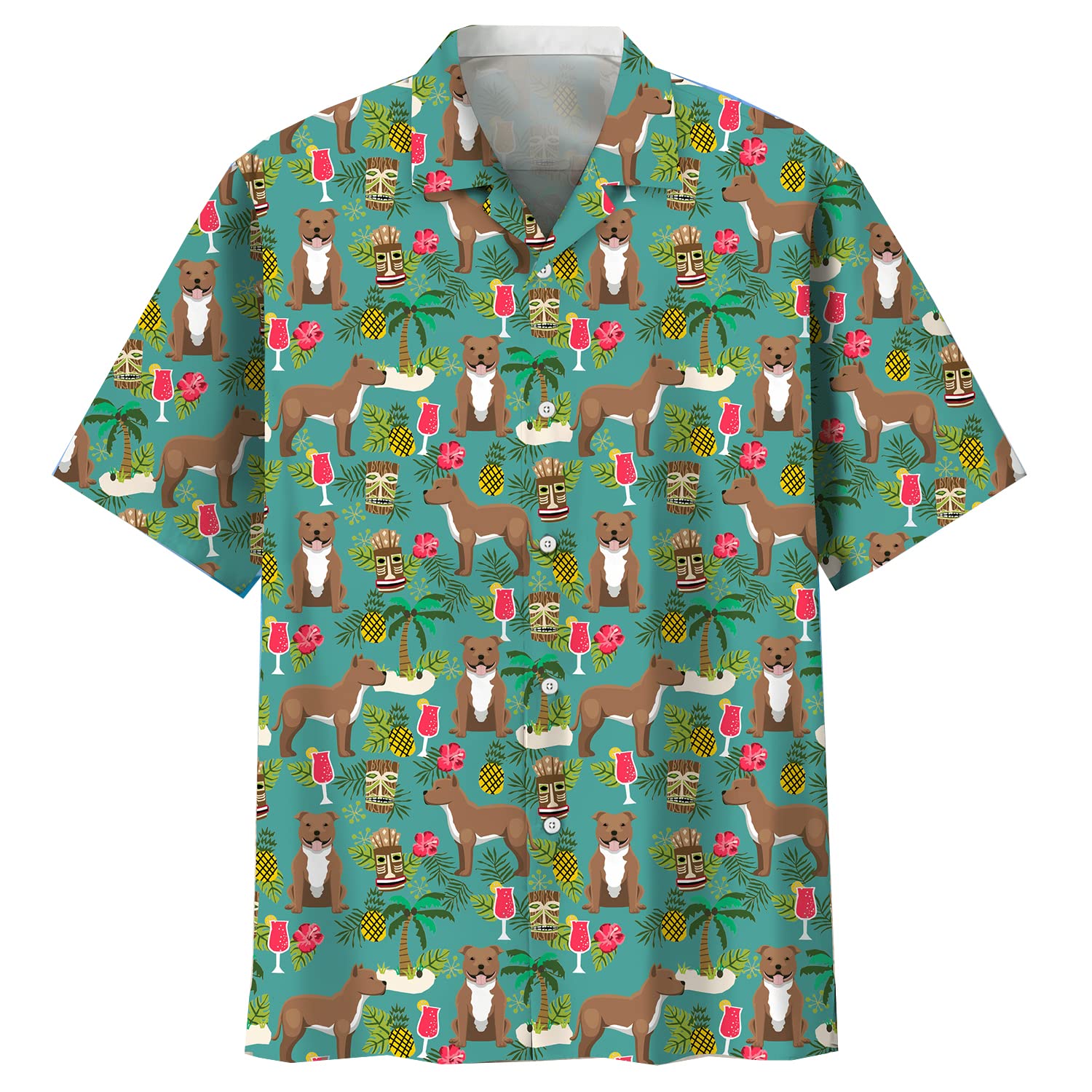 Hawaiian Shirts for Men - Dog Breed Print Aloha Shirt Short Sleeve Button Down Tiki Shirt for Summer, Beach, Luau Party & Tropical Vacation
