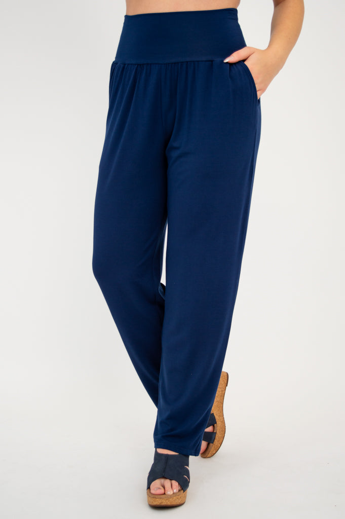 Clair Petite Women's Pants - Soft Bamboo Fabric, Comfortable Indigo Blue Casual Trousers for Work, Travel & Everyday Wear