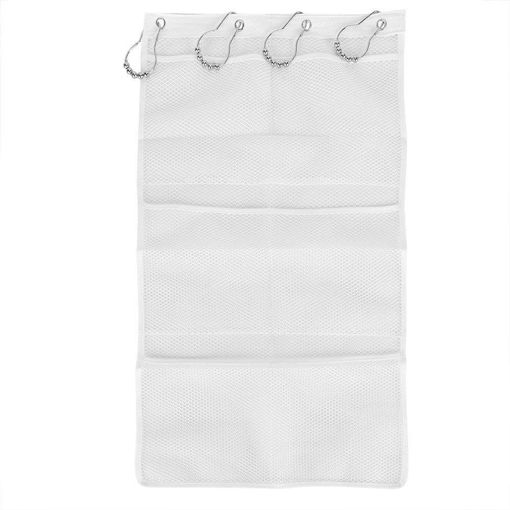 Hanging Mesh Shower Organizer with 6 Pockets & 4 Rings - Waterproof Bathroom Storage Caddy for Toiletries, Kids Bath Toys, and Shower Essentials - Perfect for Small Spaces, Dorm Rooms, and Family Bathrooms