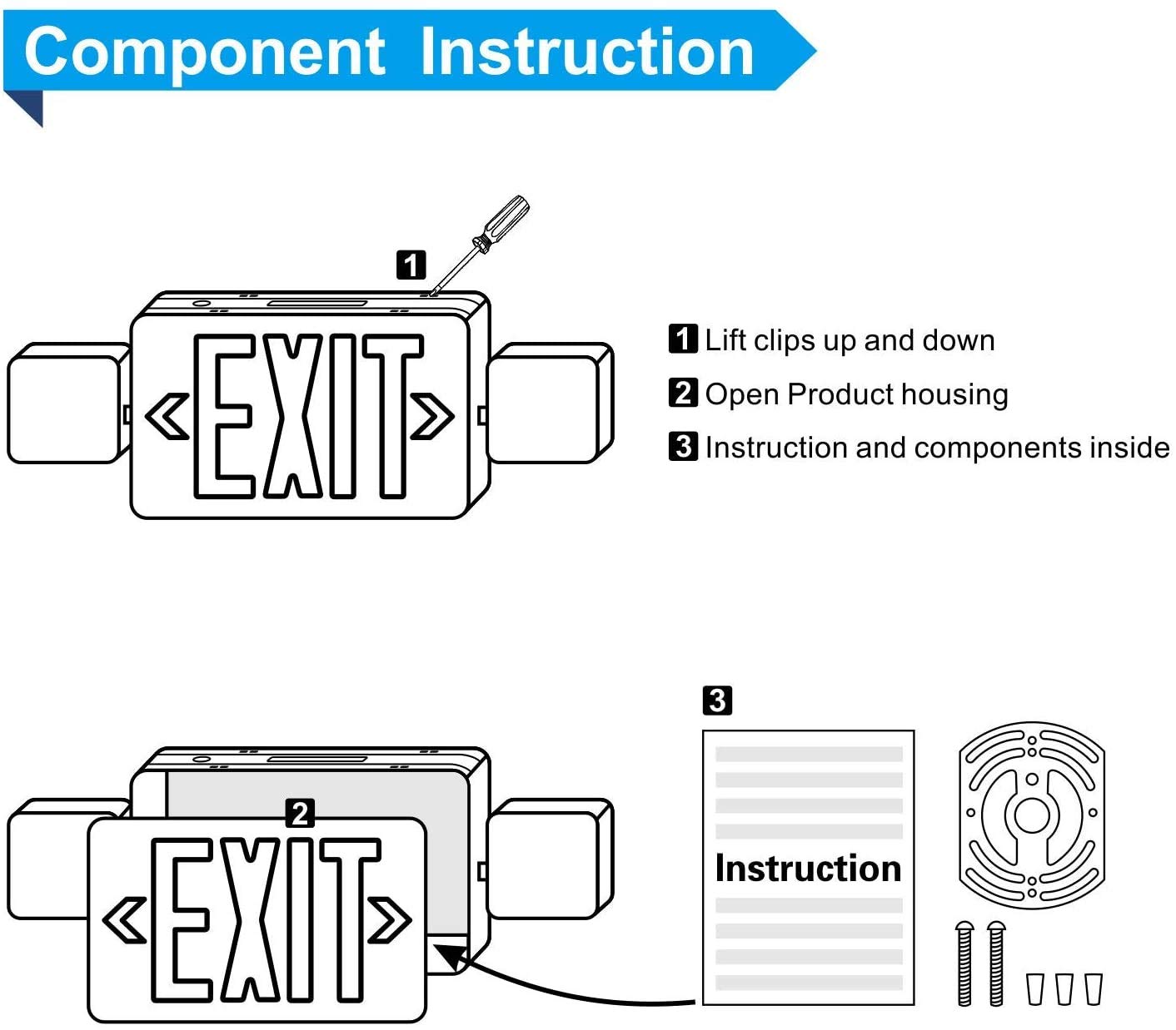 6 Pack Red LED Emergency Exit Light with Battery Backup - Adjustable Head, UL Listed & CEC Qualified (120V-277V) - Home & Commercial Power Failure Safety Lighting - Ideal for Hallways, Stairwells, Offices & Emergency Exits