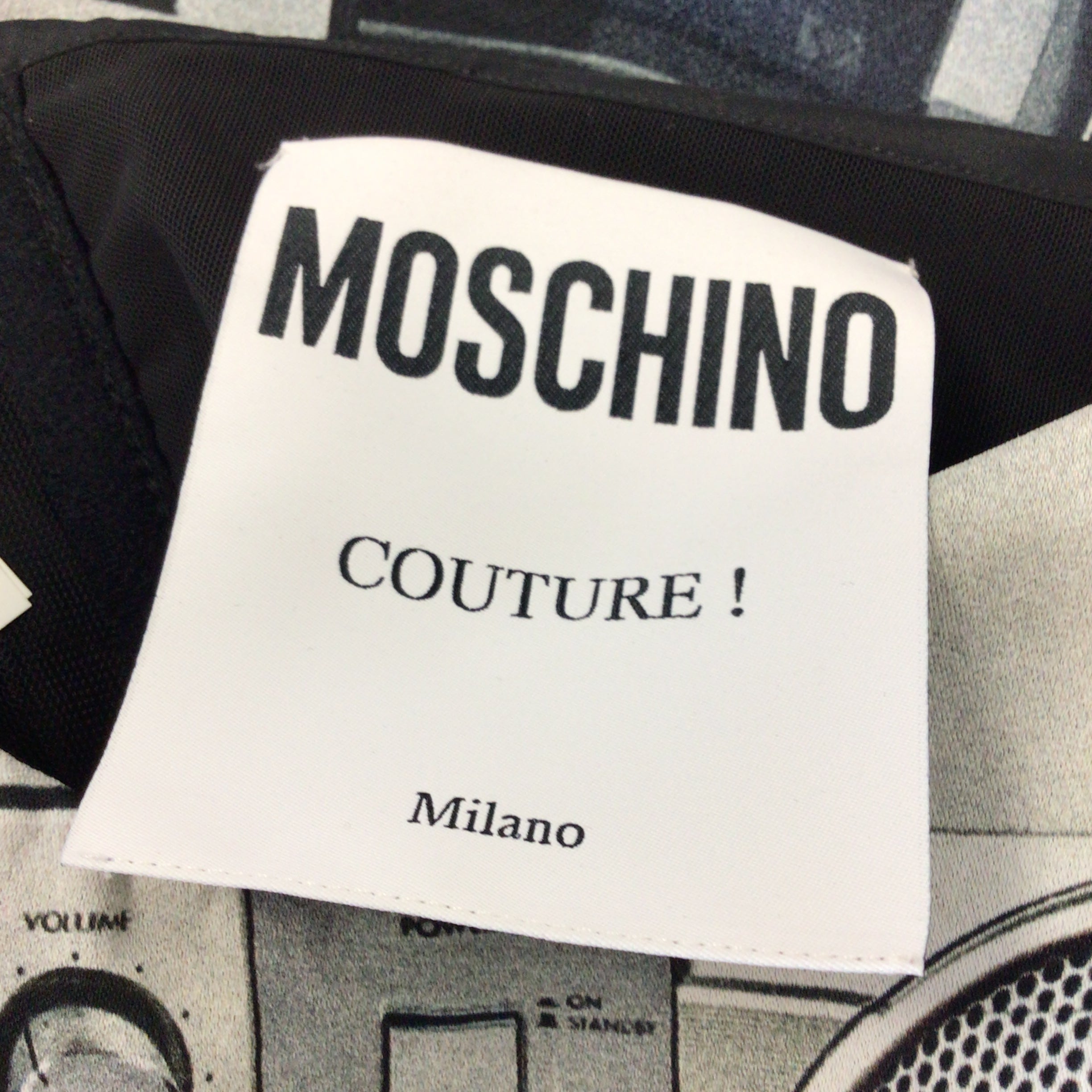 Moschino Couture Black Multi 2019 Stereo Print Strapless Crepe Mini Dress - Sexy Party Cocktail Dress for Women, Perfect for Night Out, Club Wear and Special Occasions