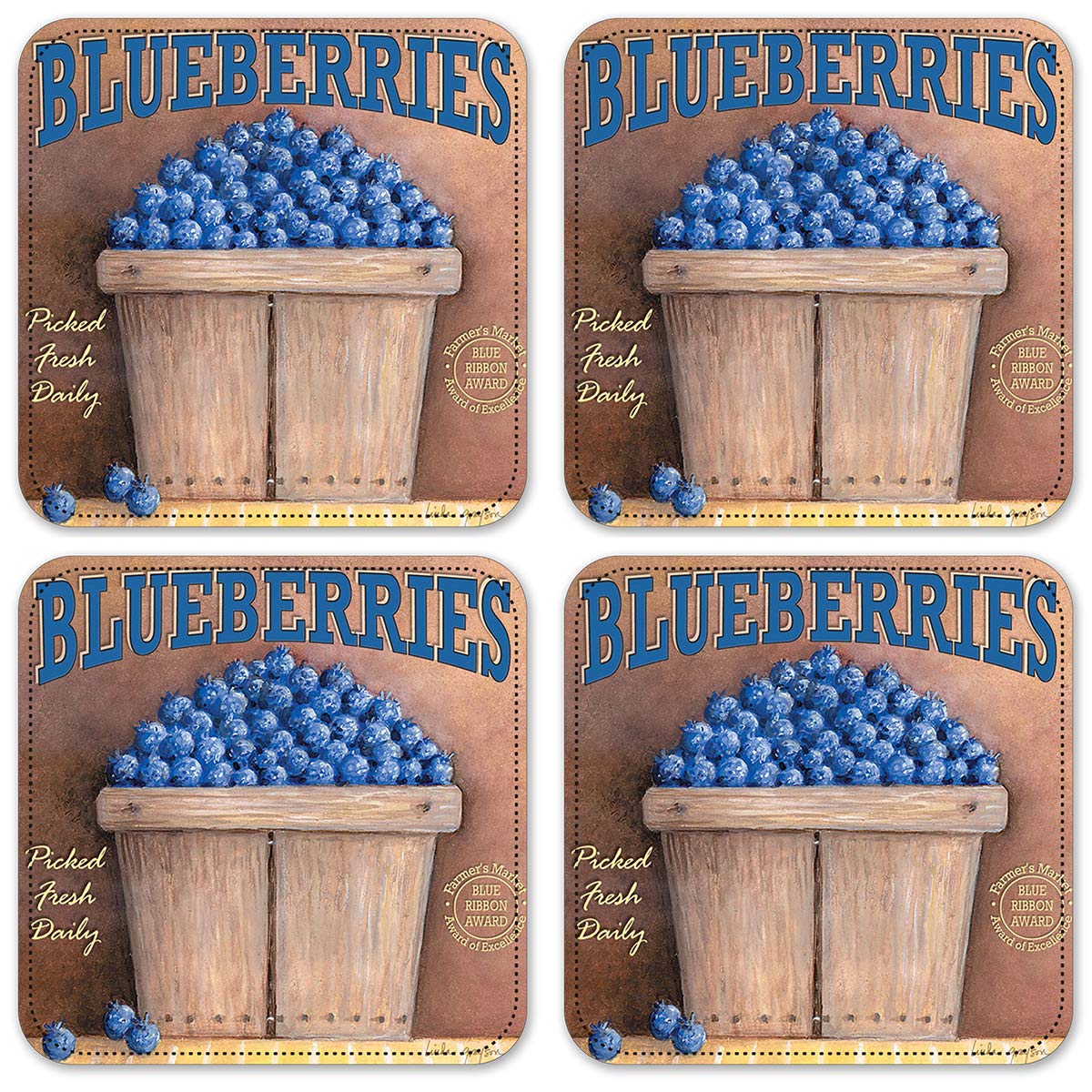 Premium Vinyl Drink Coasters Set of 4 - Blueberry Design - Non-Slip Absorbent Coasters for Coffee, Wine & Beverages - Perfect for Home, Office & Party Use