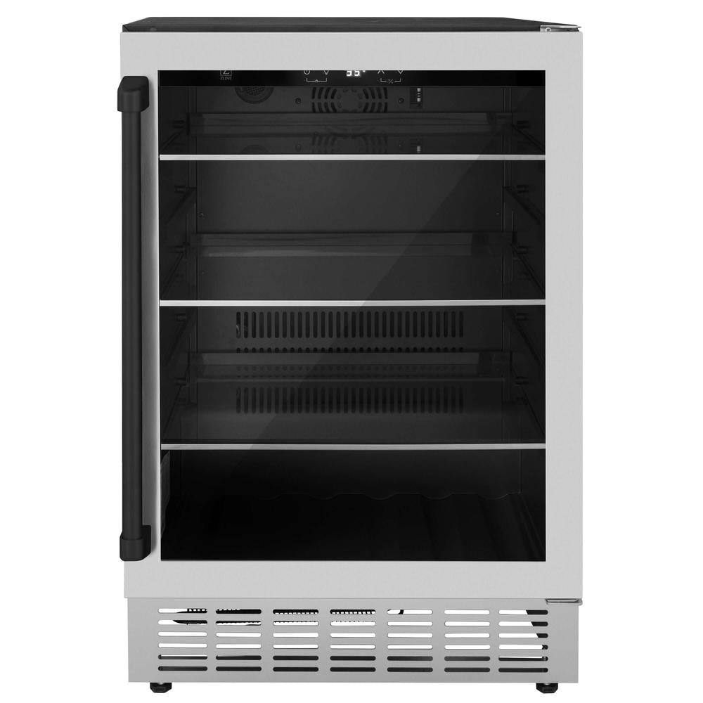 ZLINE Autograph Edition 24 Inch Stainless Steel Beverage Cooler with Matte Black Accents - 154 Can Capacity - Perfect for Home Bar, Man Cave, Office or Outdoor Entertaining (RBVZ US 24 MB)