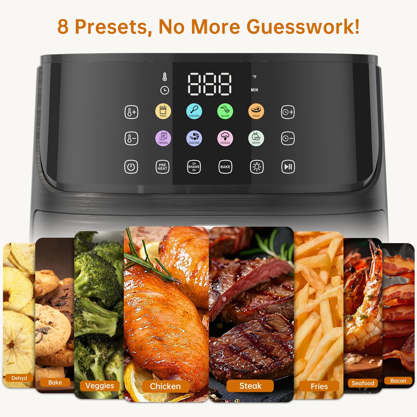 11-in-1 Large 5.8 QT Air Fryer with View Window - 450℉ Max Temperature for Crispy Food, 85% Less Oil - Fast Roast, Bake, Preheat & Shake Function - Non-Stick Basket for Easy Cleaning - Includes Recipe Book - Perfect for Family Dinners, Healthy Snacks & Quick Frozen Meals