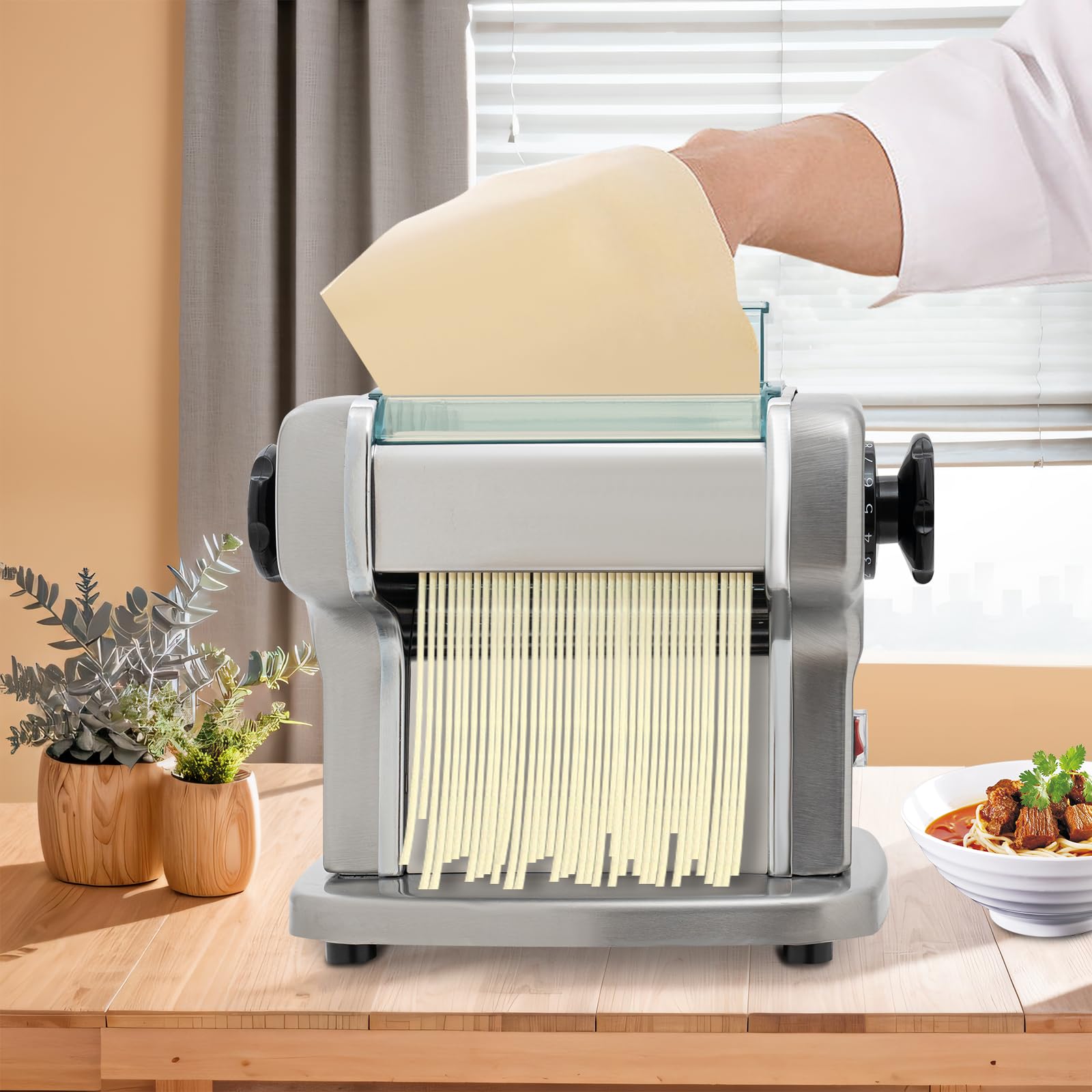 Automatic Electric Pasta Maker Machine - Stainless Steel Fresh Noodle Dough Roller with Adjustable Thickness for Homemade Pasta | Perfect for Family Cooking, Italian Cuisine & Restaurant-Style Meals at Home