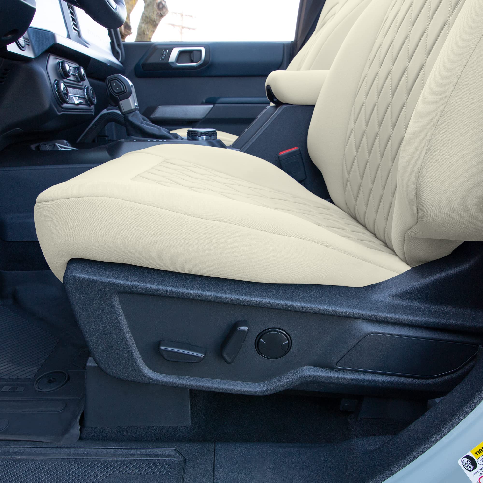Custom Fit Neoprene Seat Covers for Ford Bronco 2021-2022 - Waterproof Neosupreme Front Set in Solid Beige | Durable & Protective Car Seat Covers for SUV | Perfect for Off-Roading, Camping & Daily Commute