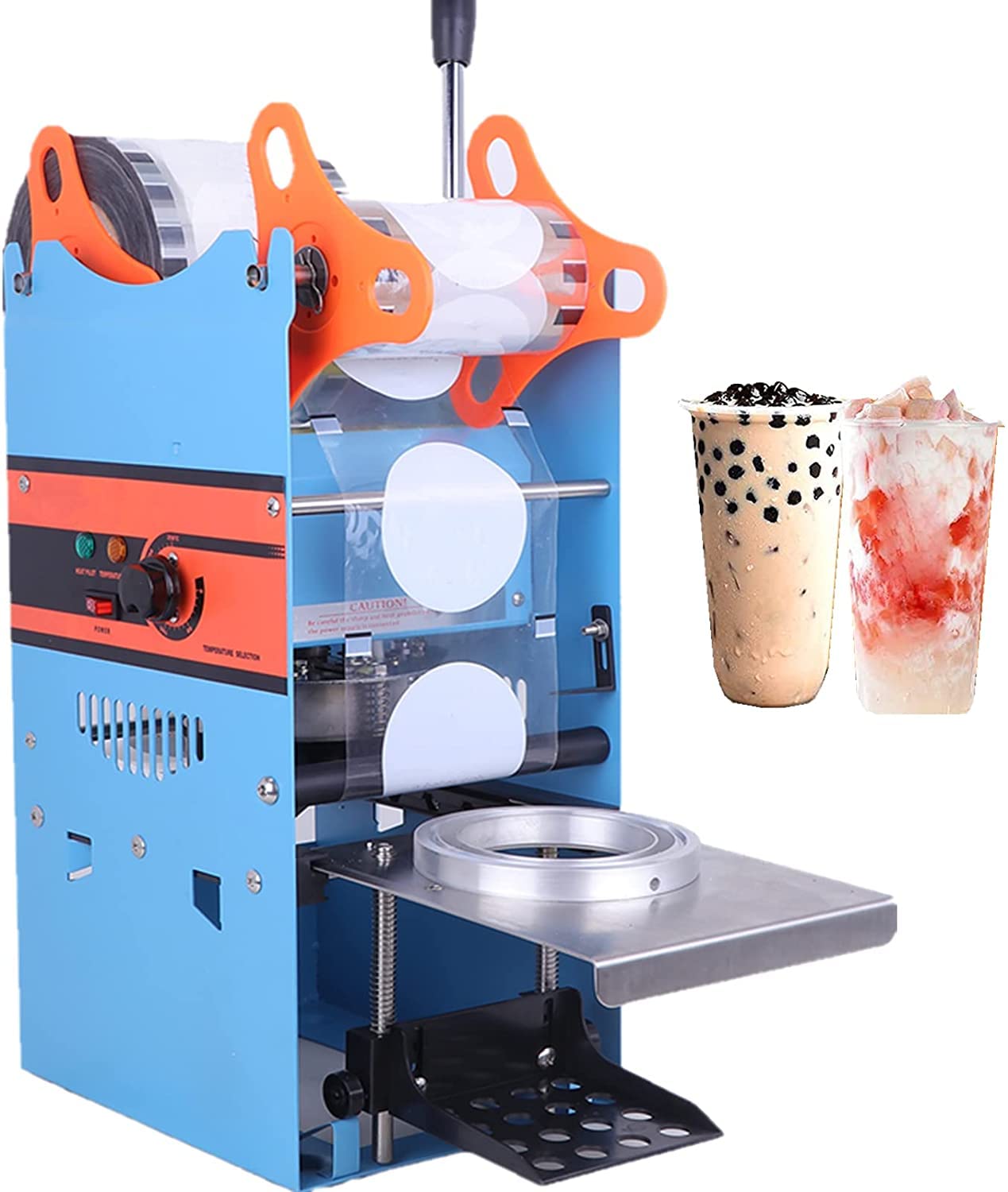 JIAWANSHUN Manual Cup Sealing Machine 300-500 Cups/Hour - Electric Cup Sealer for 180mm Tall & 95mm Diameter Cups - 110V - Perfect for Bubble Tea, Coffee, and Smoothie Shops