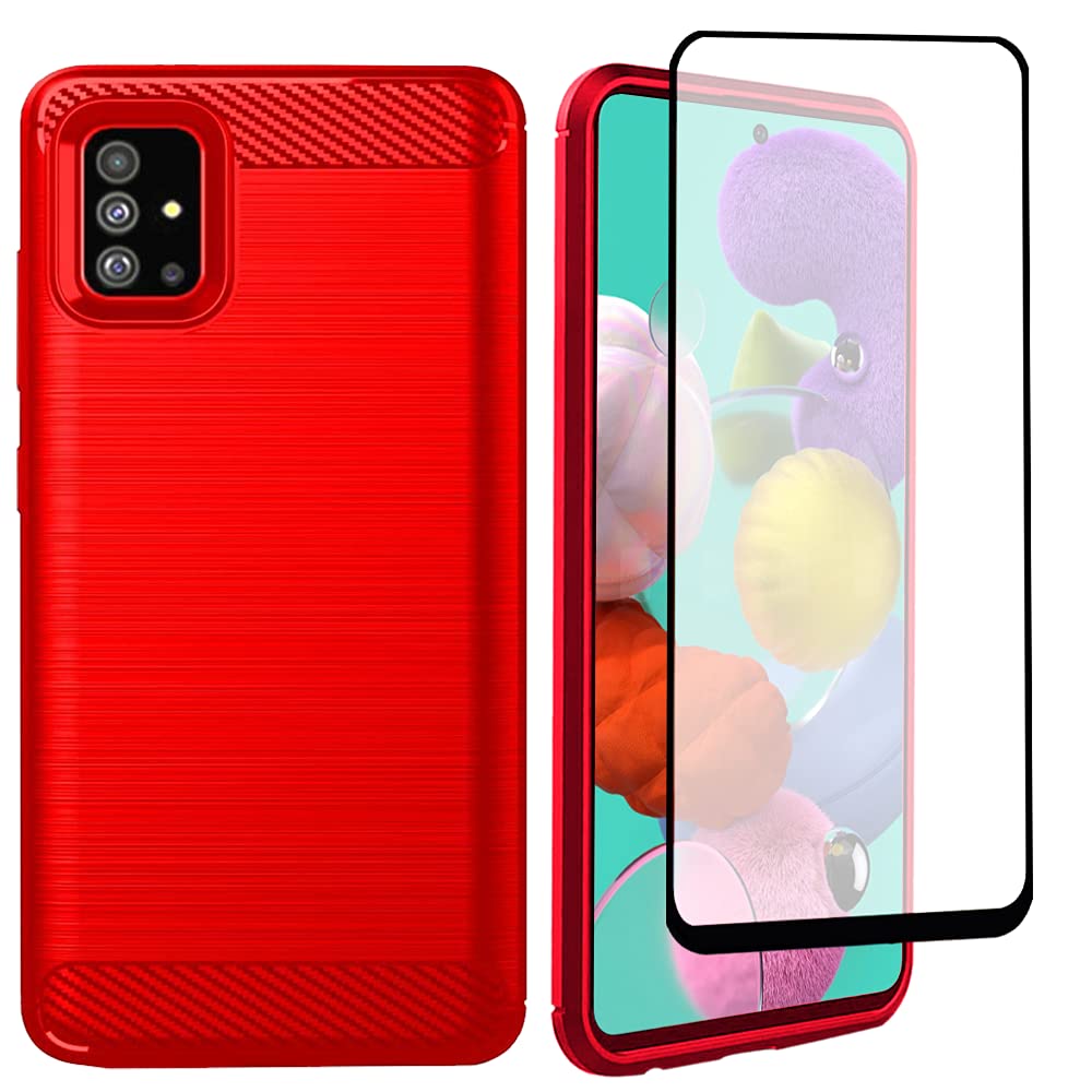 Samsung Galaxy A51 Case with Screen Protector - Slim Soft Durable Rubber Phone Cover Anti-Fingerprint Full Protection for Samsung A51 4G (Red) | Perfect for Everyday Use, Travel & Work Protection