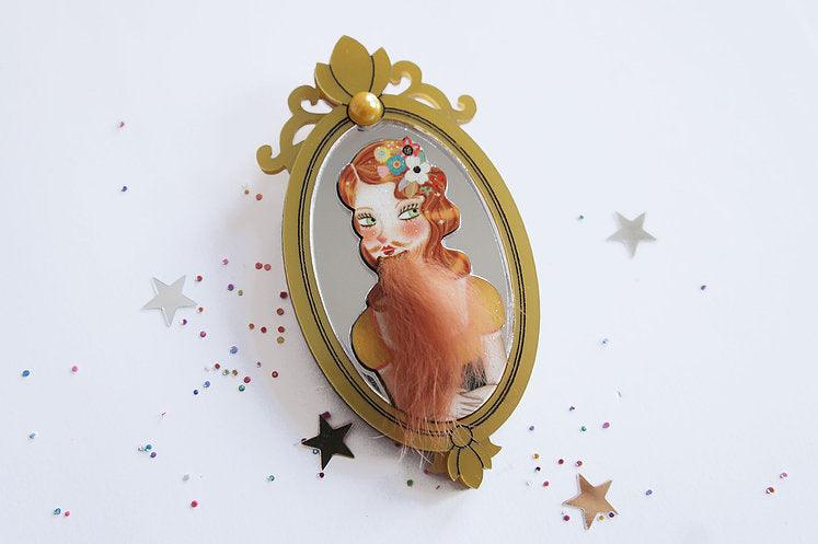 Laliblue Bearded Woman Halloween Brooch Pin - Unique Funny Costume Accessory for Halloween Parties, Cosplay & Themed Events