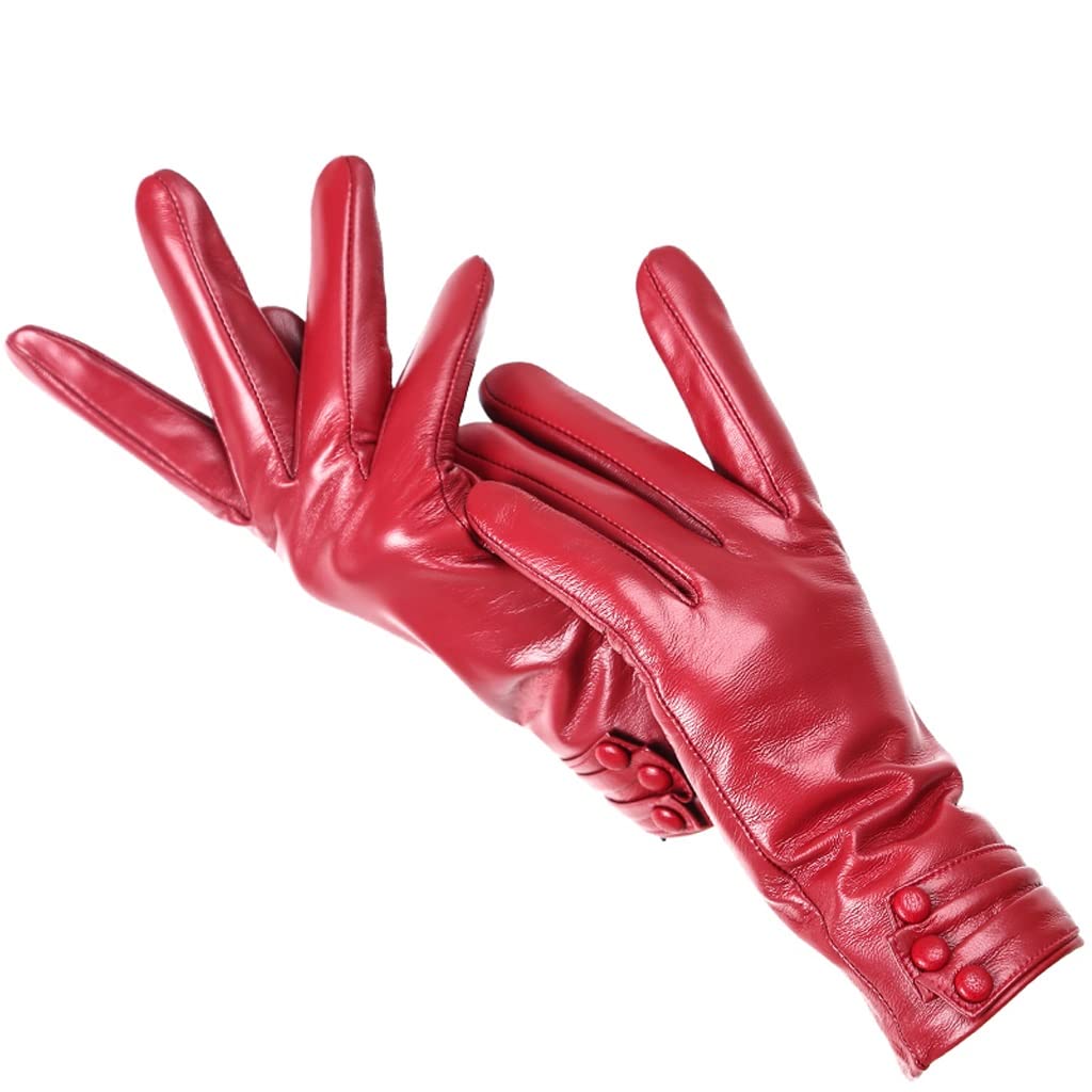 Elegant Pleated Three-Button Women's Leather Gloves | Winter Warm Touchscreen Gloves | Fashionable Driving & Outdoor Gloves for Women (Color: A, Size: 7.5) | Perfect for Commuting, Shopping & Cold Weather Activities