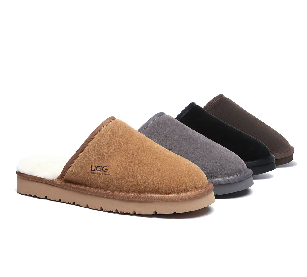 Australian Shepherd® UGG Slippers for Men - Genuine Sheepskin Wool Scuff Cruz Slippers | Warm & Cozy House Shoes for Indoor Comfort & Winter Relaxation