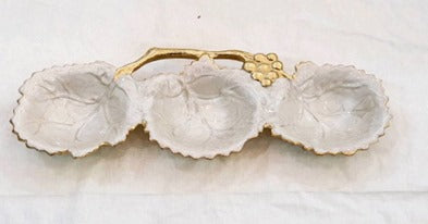 13.75x4.75x1.5 Inch 3-Section Serving Bowl - Gold & White Grape Design - Perfect for Party Snacks, Appetizers, and Food Presentation