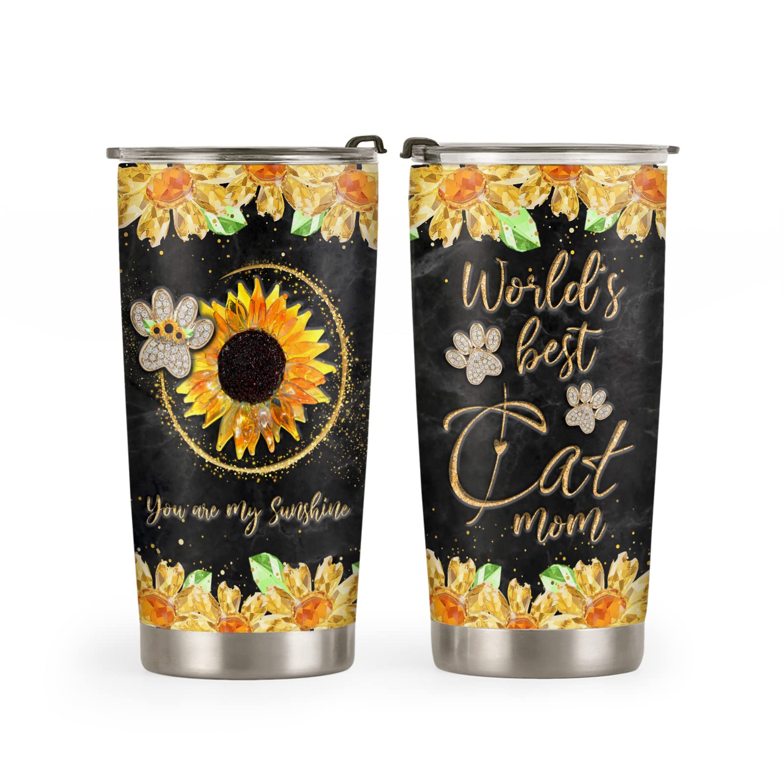 20oz Insulated Cat Lover Tumbler Cup - Leakproof Travel Coffee Mug with Lid & Straw - Perfect Gift for Cat Moms, Women & Valentine's Day - Cute Sunflower Cat Design for Office, Home & Outdoor Use