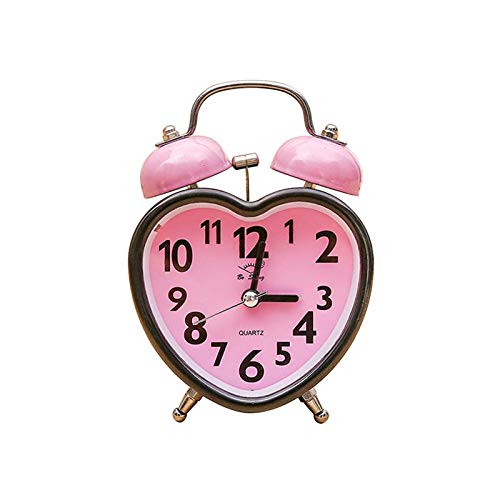Heart Shaped Double Bell Alarm Clock with Nightlight - Silent No Ticking, Pink Twin Bell Desk Clock for Girls Bedroom, Kids Room Decor | Perfect for Bedside, Study Desk, Nursery & Gift Giving