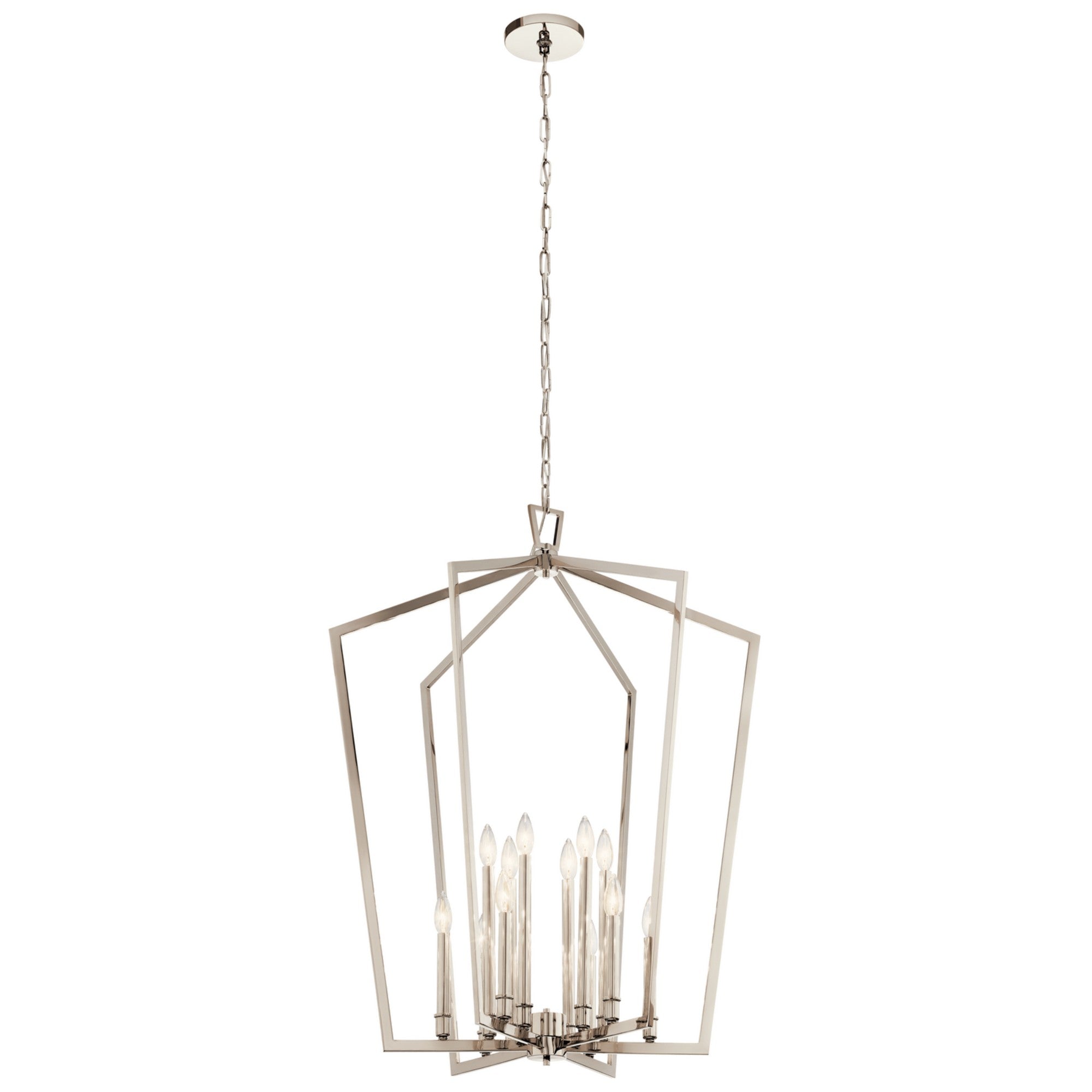 Abbotswell 30 Inch 12-Light Modern Chandelier with Polished Nickel Finish - Elegant Dining Room Lighting for Home Decor & Interior Design
