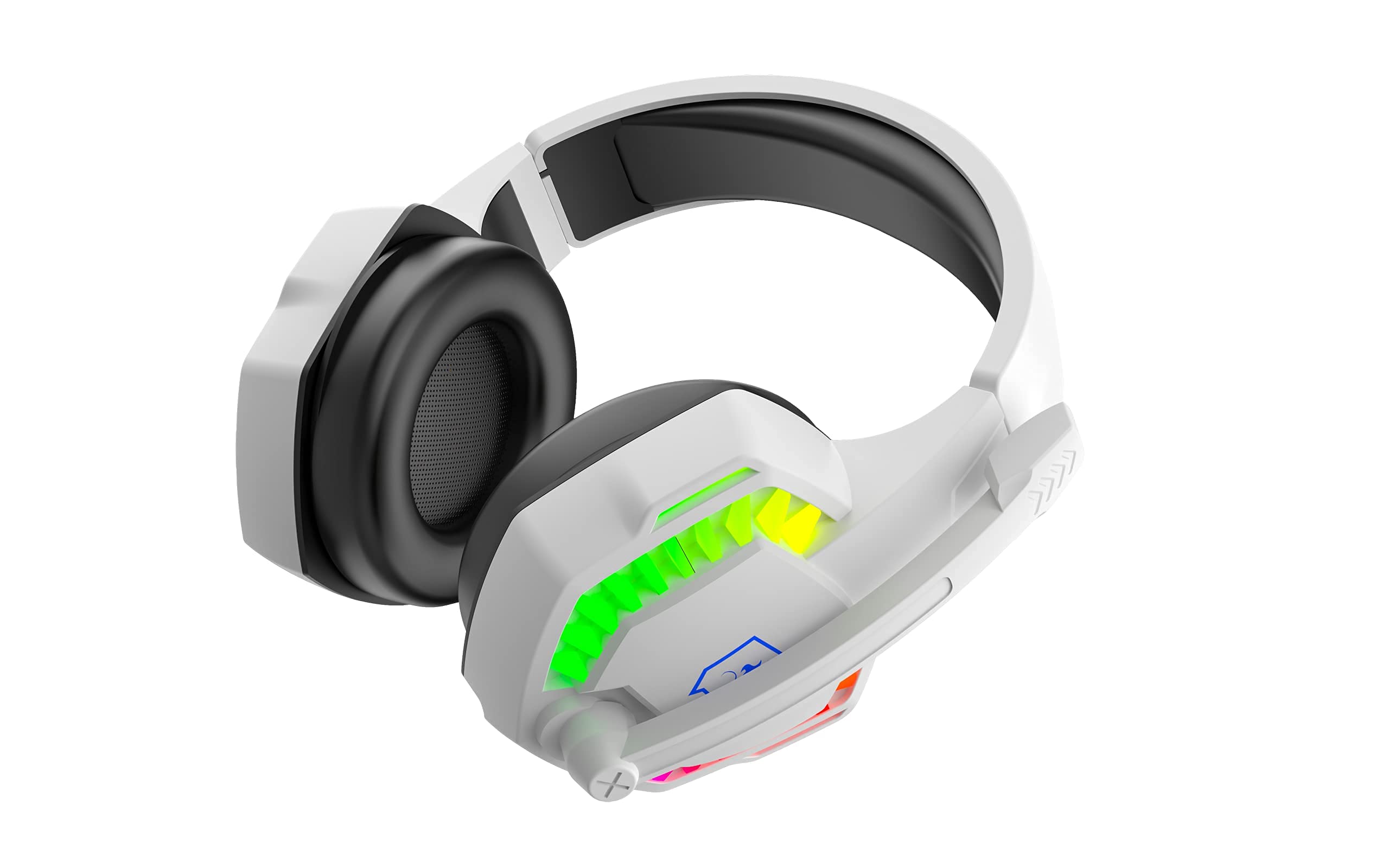 AJAZZ RGB Gaming Headset with Microphone - USB Wired PC Headphones for PS4, PS5, Laptop & Nintendo Switch - 3D Surround Sound, Noise Canceling Mic, Deep Bass & LED Backlight (White) - Perfect for Competitive Gaming & Online Streaming