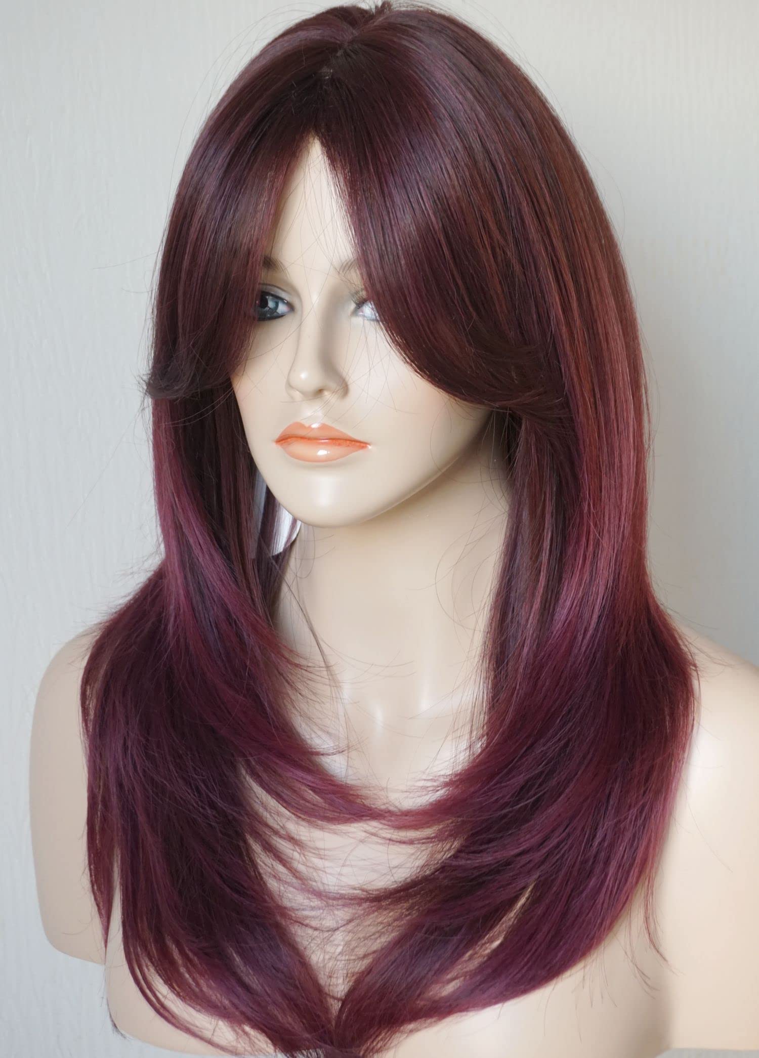 Long Layered Shoulder Length Purple Red Synthetic Wig with Highlights for Women | Heat Resistant Fiber | Party, Cosplay & Halloween Costume Accessory