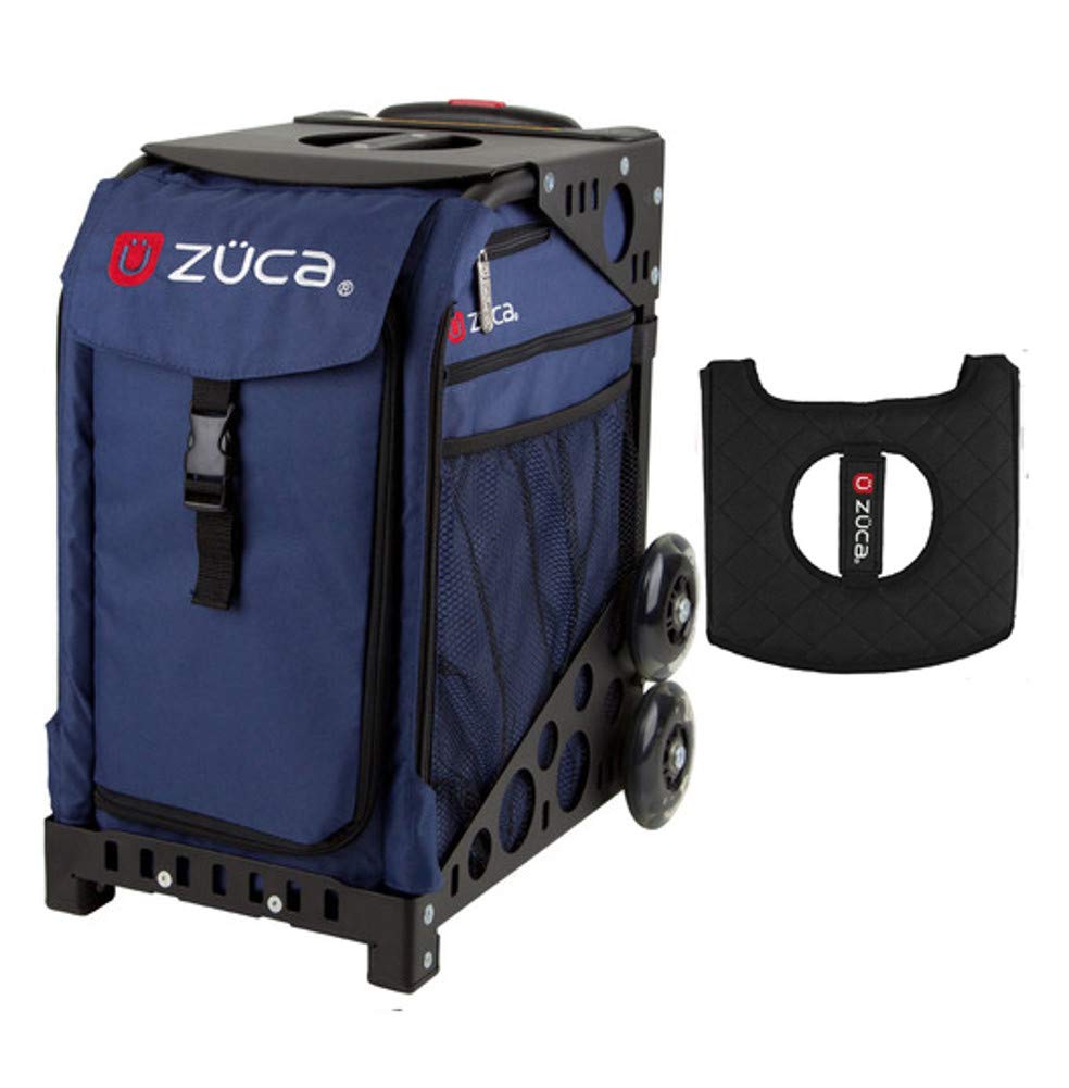 Zuca Sport Bag - Midnight Black with Gift Black/Pink Seat Cover (Non-Flashing Black Wheels) - Perfect for Gymnastics, Skating & Travel Gear Storage