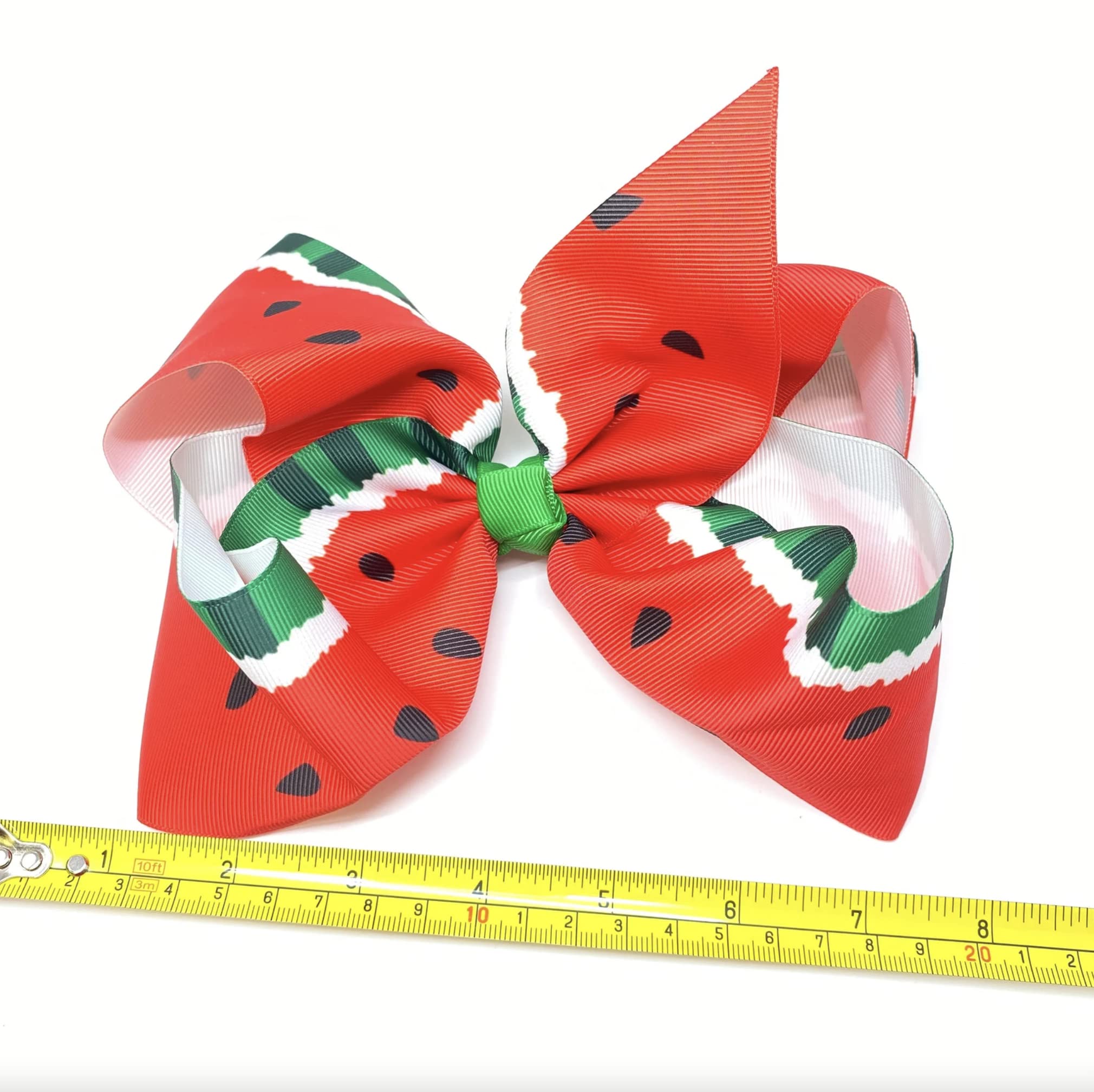 8-Inch Jumbo Handmade Grosgrain Ribbon Hair Bow with Alligator Clip - Watermelon Print Hair Accessories for Women & Girls - Perfect for Parties, Weddings, and Everyday Fashion