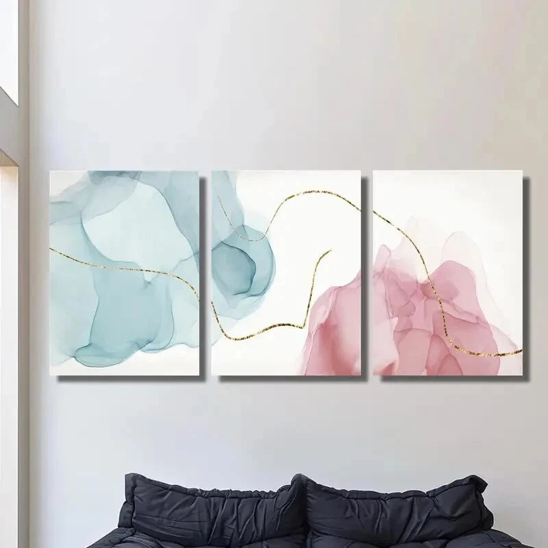 3PCS Luxury Gold Line Metal Wall Art Prints - Ready to Hang Modern Home Decor for Living Room, Bedroom & Office