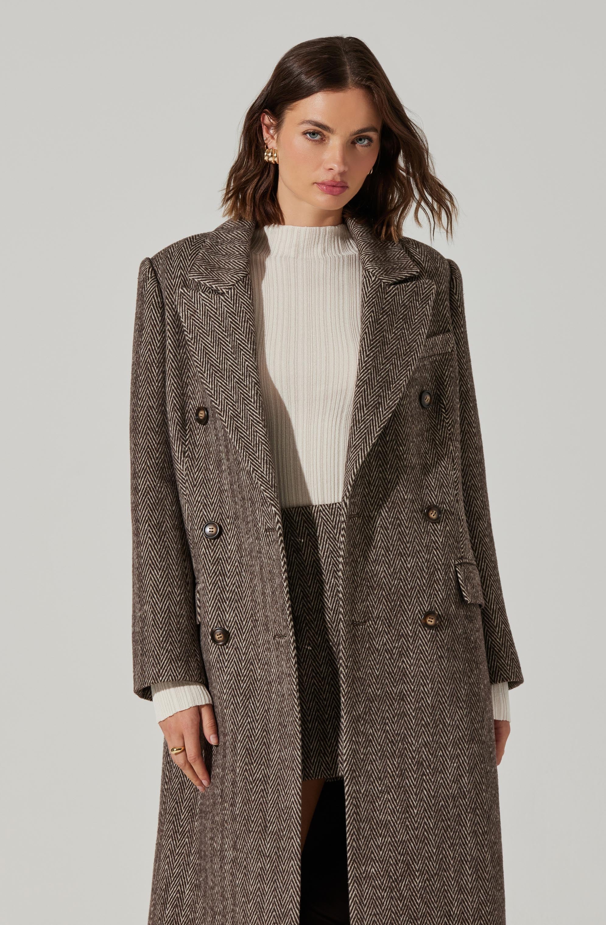 Morana Women's Herringbone Wool Coat - Classic Winter Trench Coat for Office, Dating & Formal Occasions