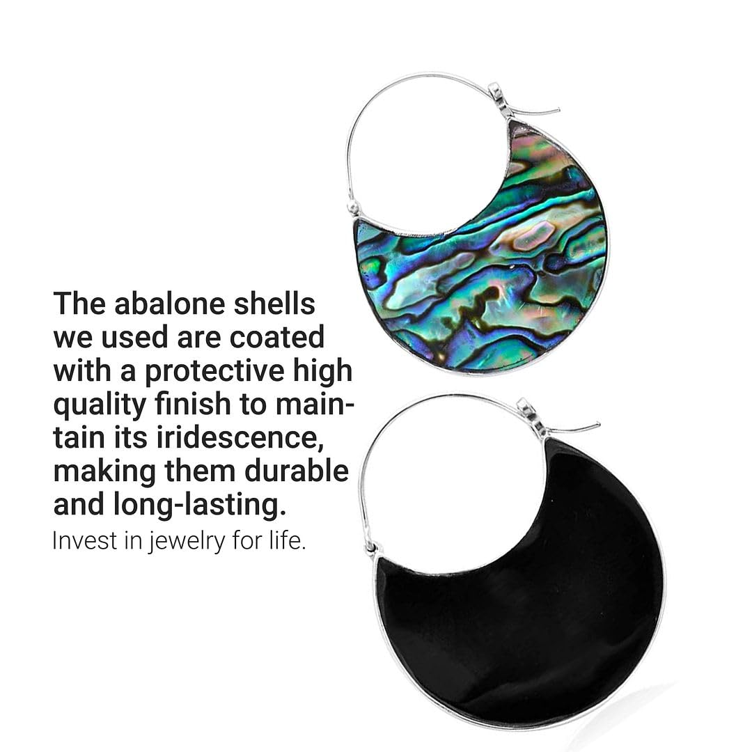 **925 Sterling Silver Genuine Abalone Shell Hoop Earrings - Handmade Boho Dangling Earrings for Women - Natural Abalone Bali Jewelry, Perfect for Birthday Gifts & Boho Fashion Accessories**    *(Use Case: Ideal for casual outings, beach vacations, boho-chic styling, and special occasions like birthdays or anniversaries.)*