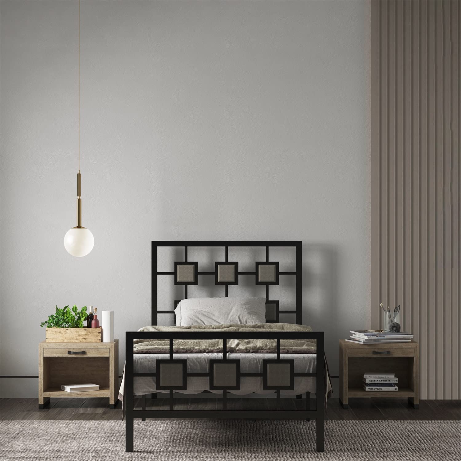 CARBRO Twin Size Metal Bed Frame - No Box Spring Needed, Sturdy Platform Bed with Square Headboard & Footboard in Black - Perfect for Kids Rooms, Guest Bedrooms & Small Spaces