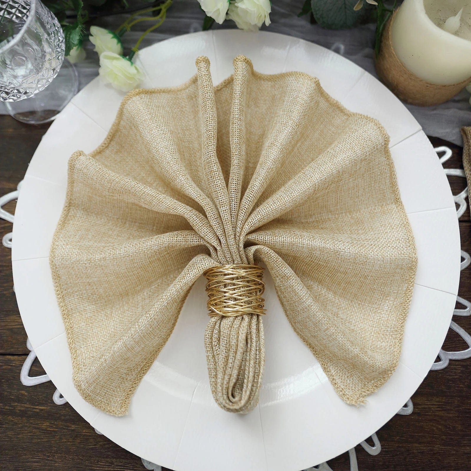 5 Rustic 19x19 Faux Burlap Dinner Napkins - Perfect for Farmhouse Weddings, Holiday Tablescapes & Rustic Home Decor