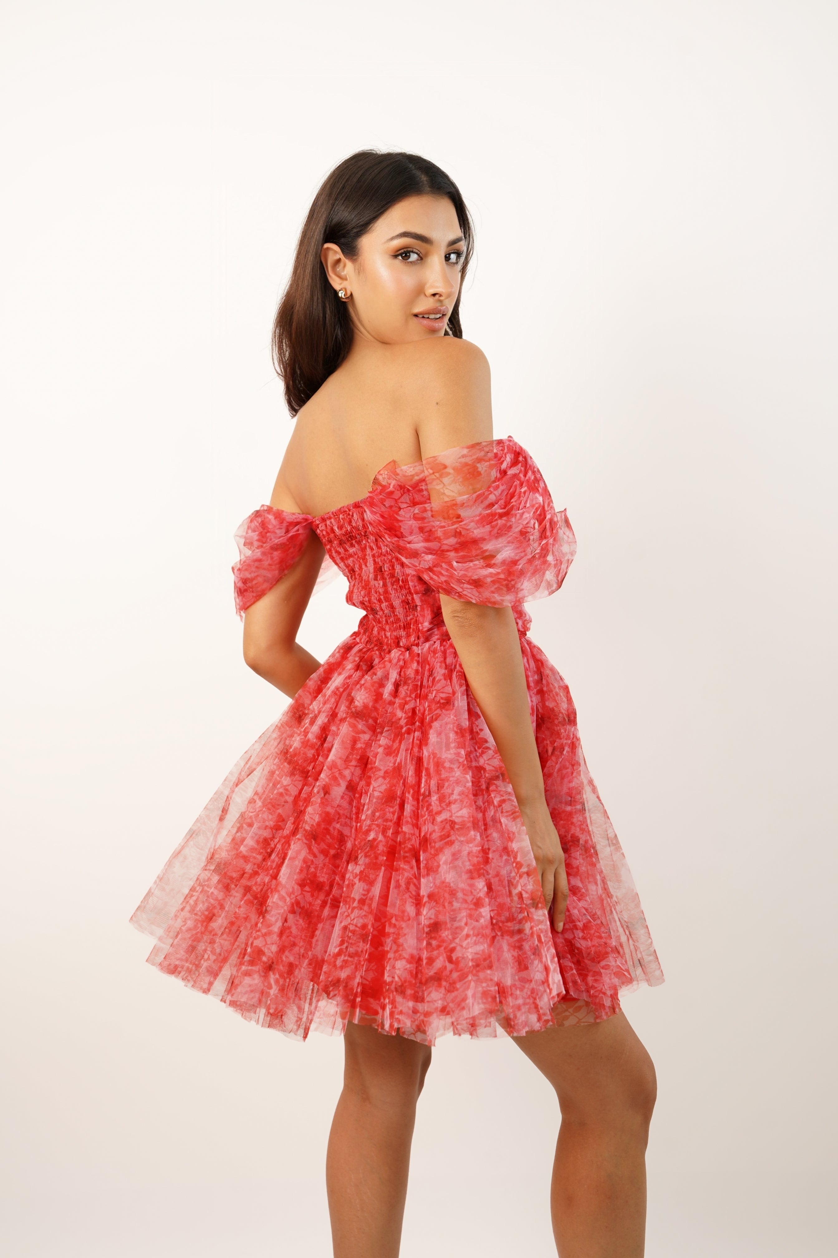 Sydney Red Printed Tulle Mini Dress - Elegant Party Cocktail Dress for Women, Perfect for Weddings, Prom, Date Night & Special Occasions