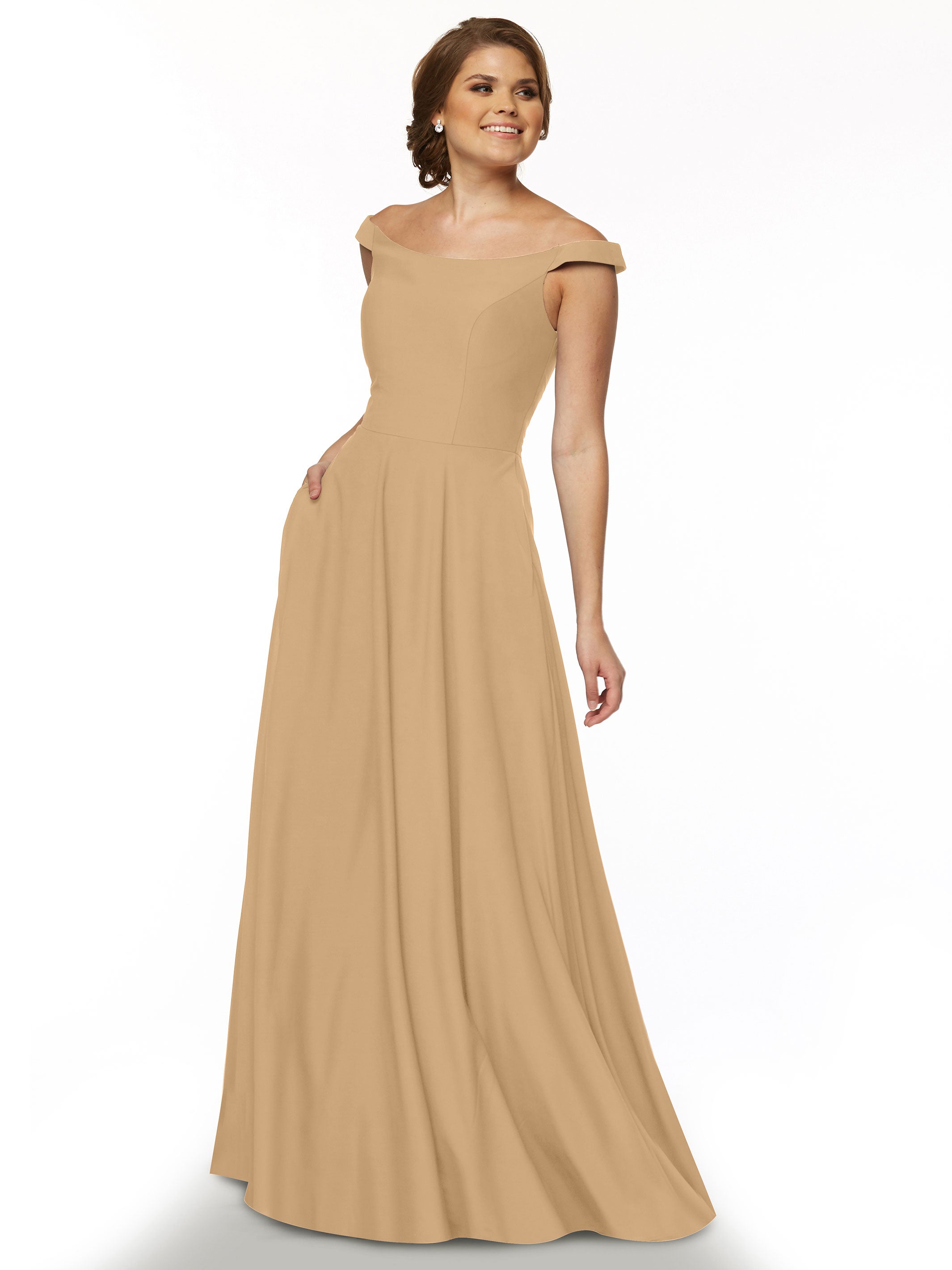 Elegant Off-the-Shoulder Stretch Chiffon A-Line Bridesmaid Dress - Perfect for Weddings, Parties & Formal Events (Style 83005)
