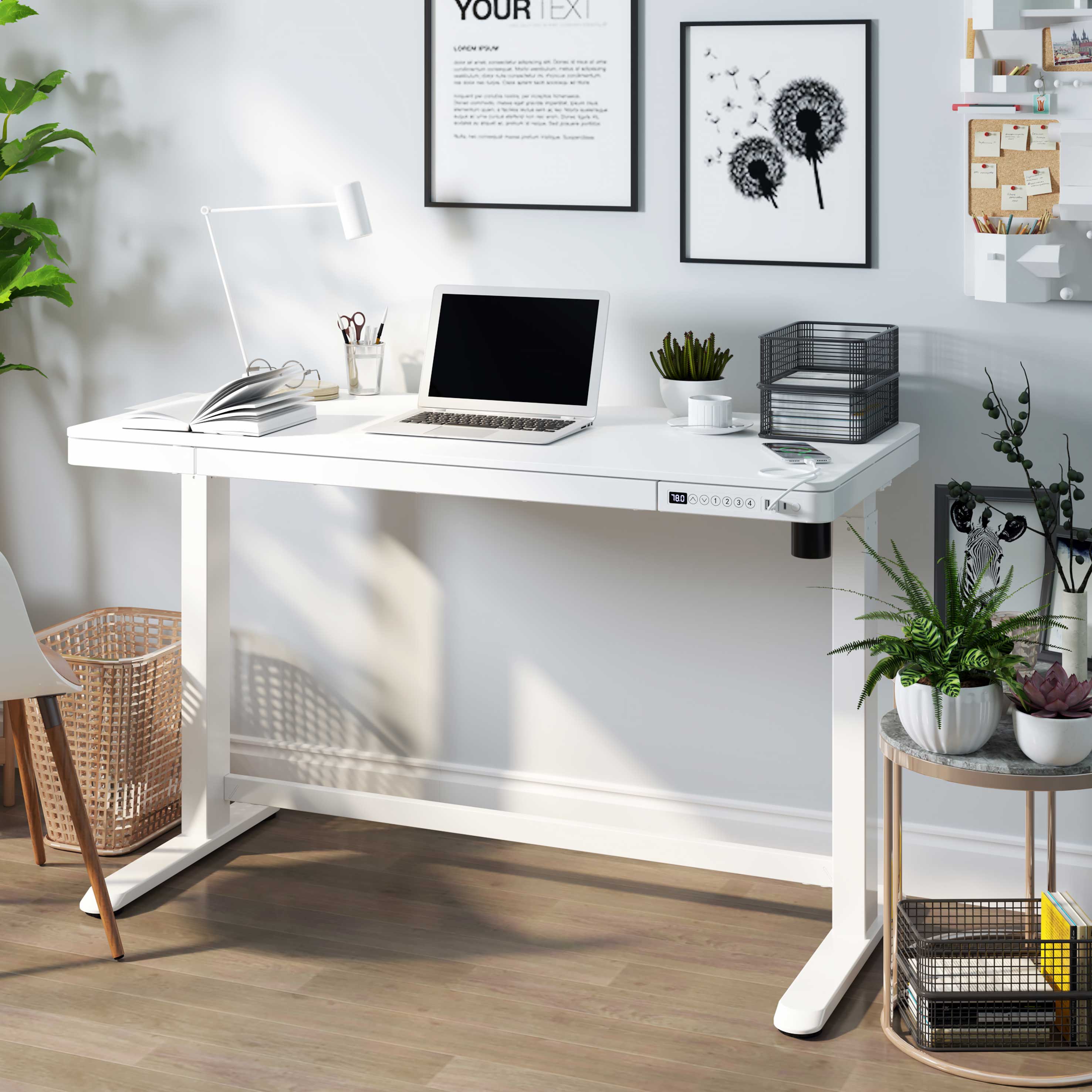 Electric Height Adjustable Sit Stand Desk with USB Ports - 47.2