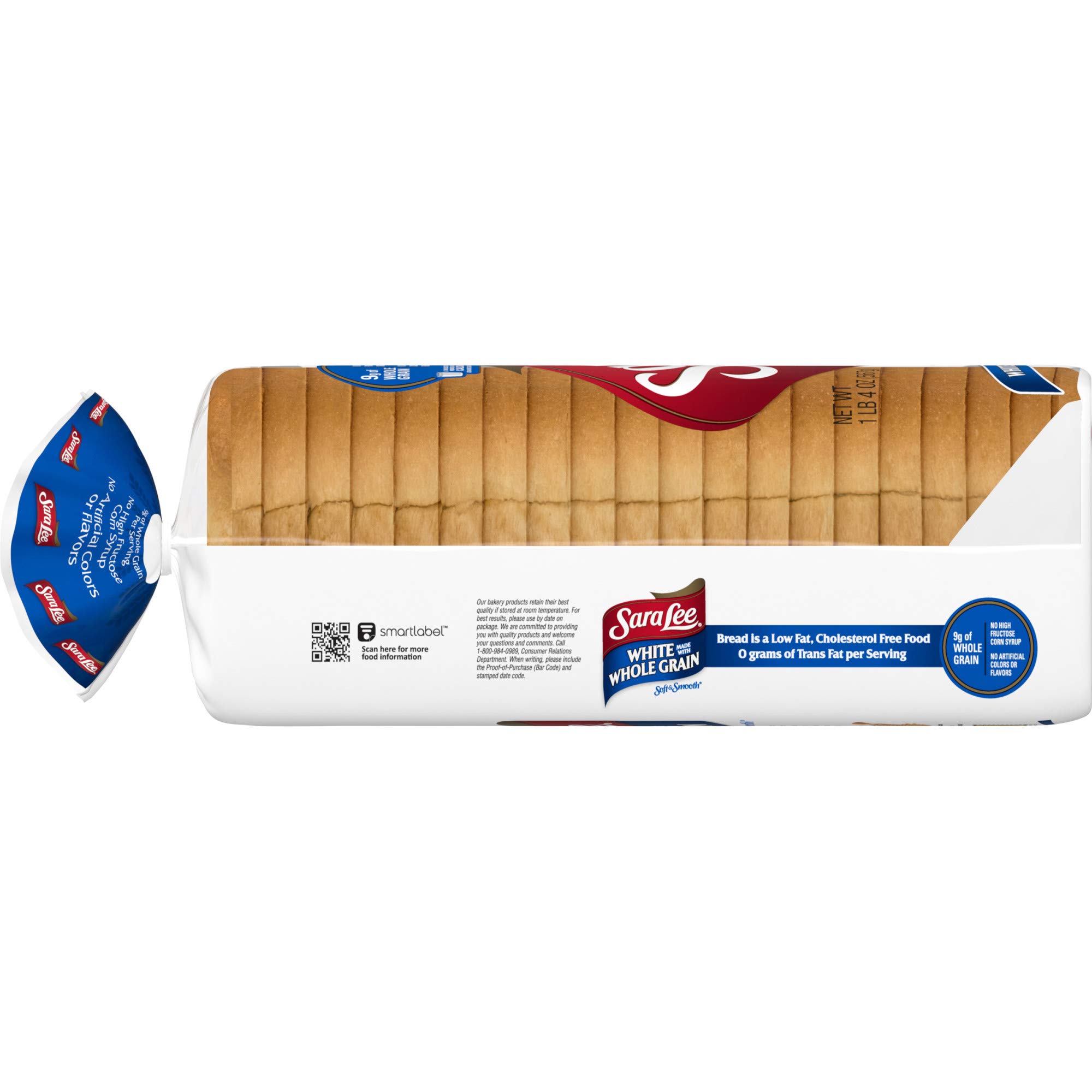 Sara Lee Whole Grain White Sandwich Bread - 20 Oz Loaf, No Artificial Colors or Flavors | Perfect for Sandwiches, Toast & Breakfast