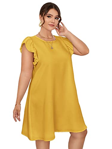 WDIRARA Women's Plus Size Ruffle Cap Sleeve Round Neck Summer Tunic Dress - Flowy Casual Dress for Beach, Vacation & Everyday Wear
