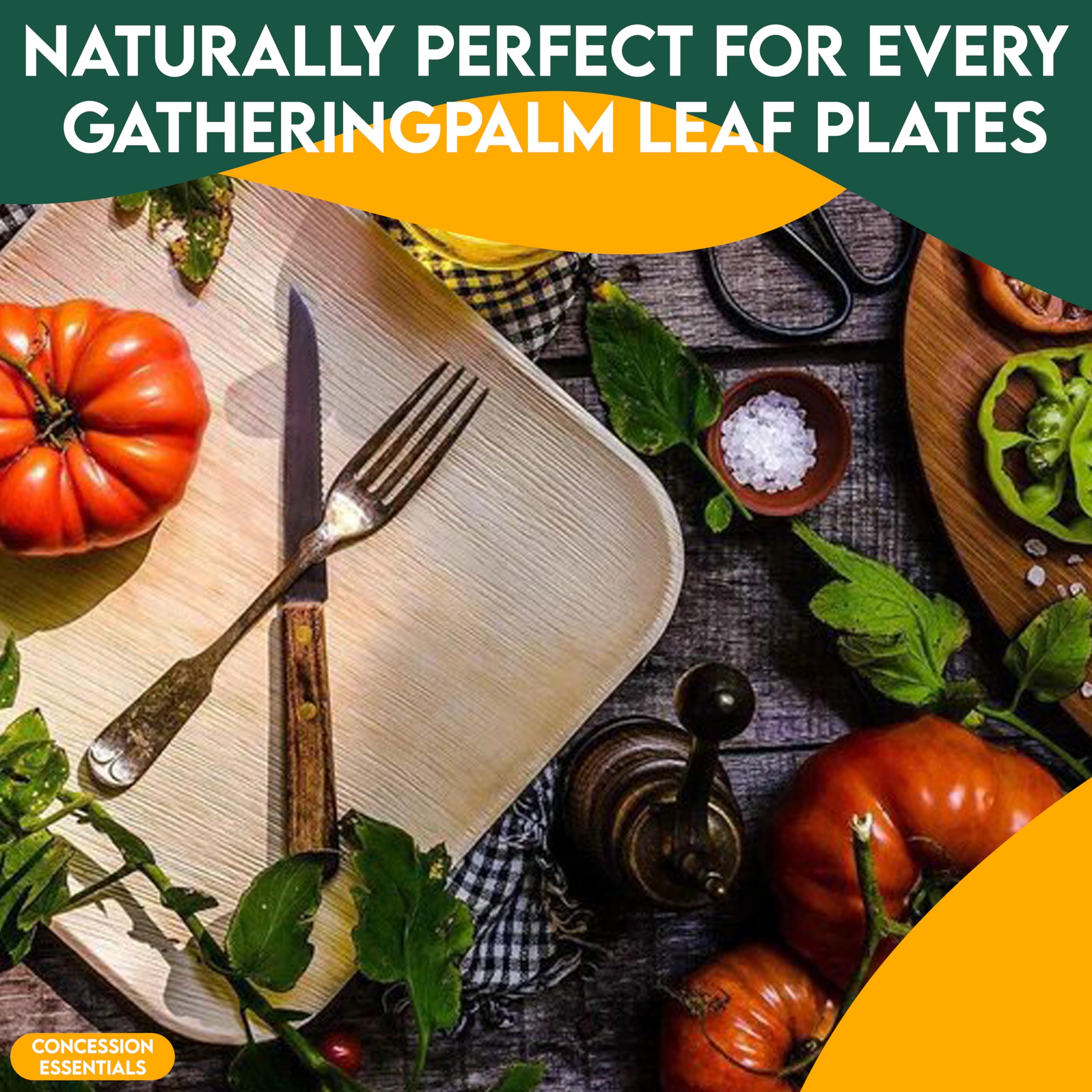 Eco-Friendly 230-Piece Party Dinnerware Set - 50 Palm Leaf Plates, 60 Wood Forks, 60 Knives, 60 Spoons | 6