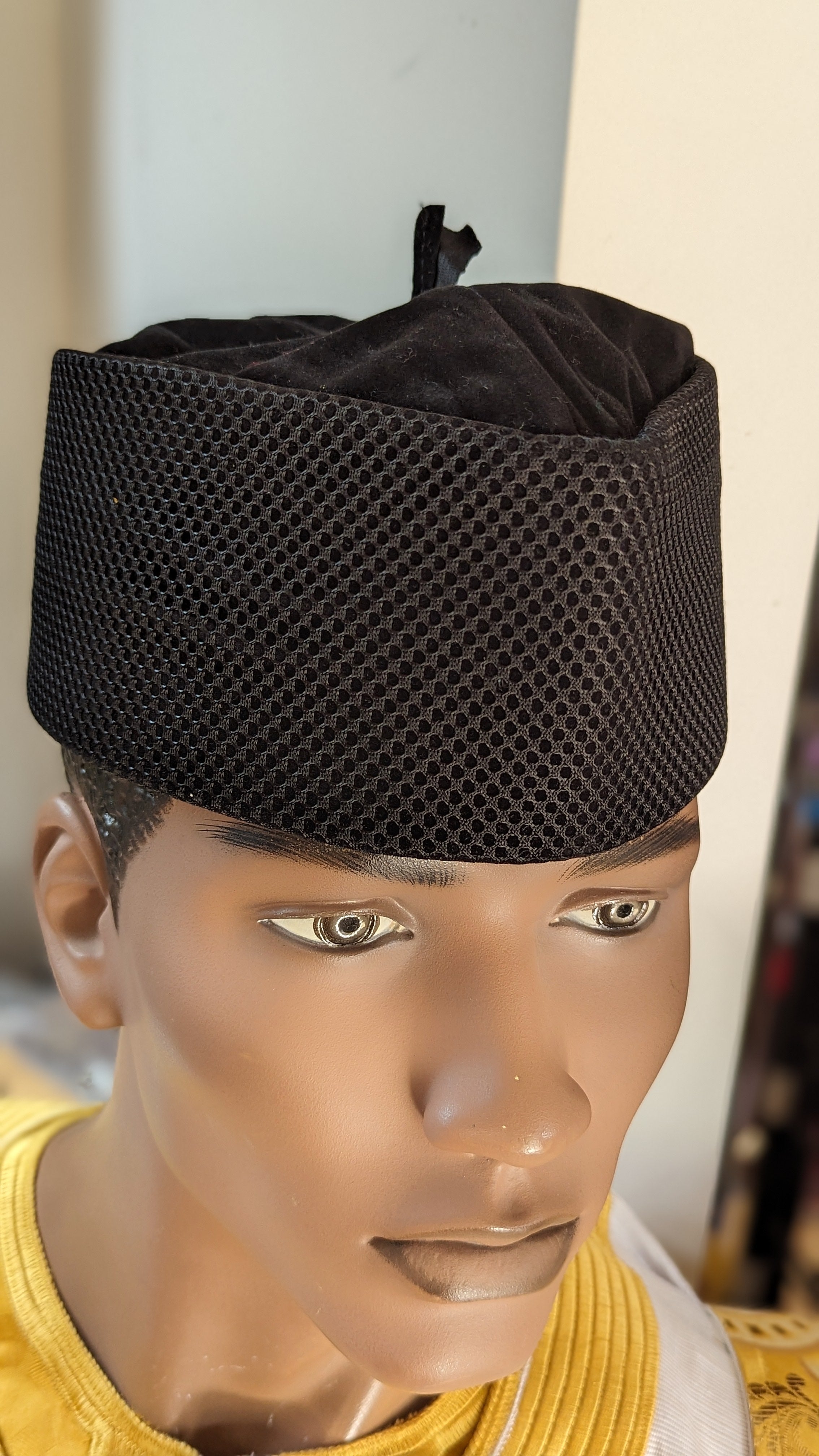 Jekalo Black African Velvet Senator Hat Kufi Cap for Men - Traditional Islamic Prayer Hat, Elegant Formal Wear for Weddings, Religious Ceremonies & Cultural Events