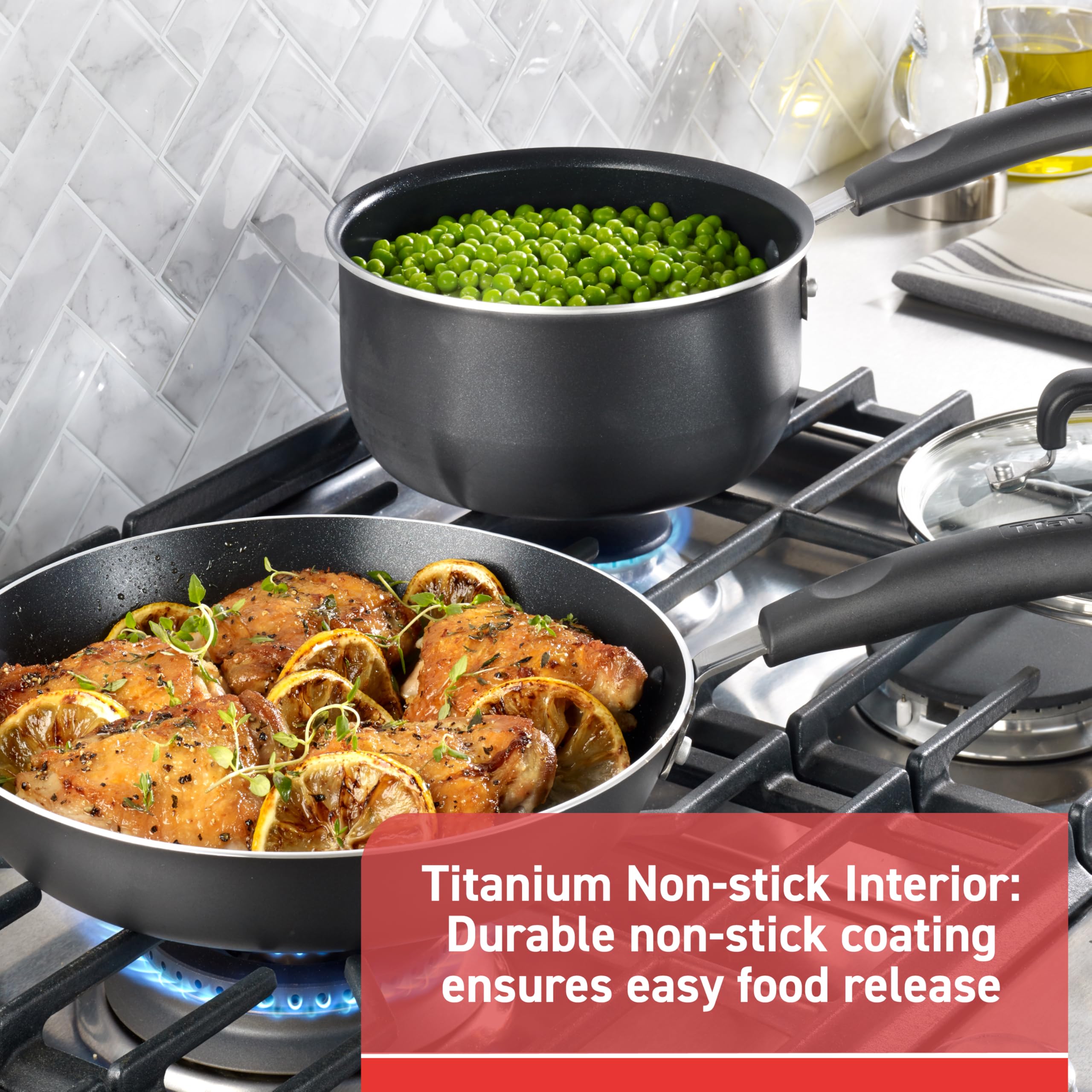 T-fal Signature Non Stick Fry Pan Set - 2 Piece (8 & 10.5 Inch) Oven Safe to 350°F with Heat Indicator | Dishwasher Safe Black Cookware for Sautéing, Frying & Baking | Perfect for Home Kitchen & Professional Use
