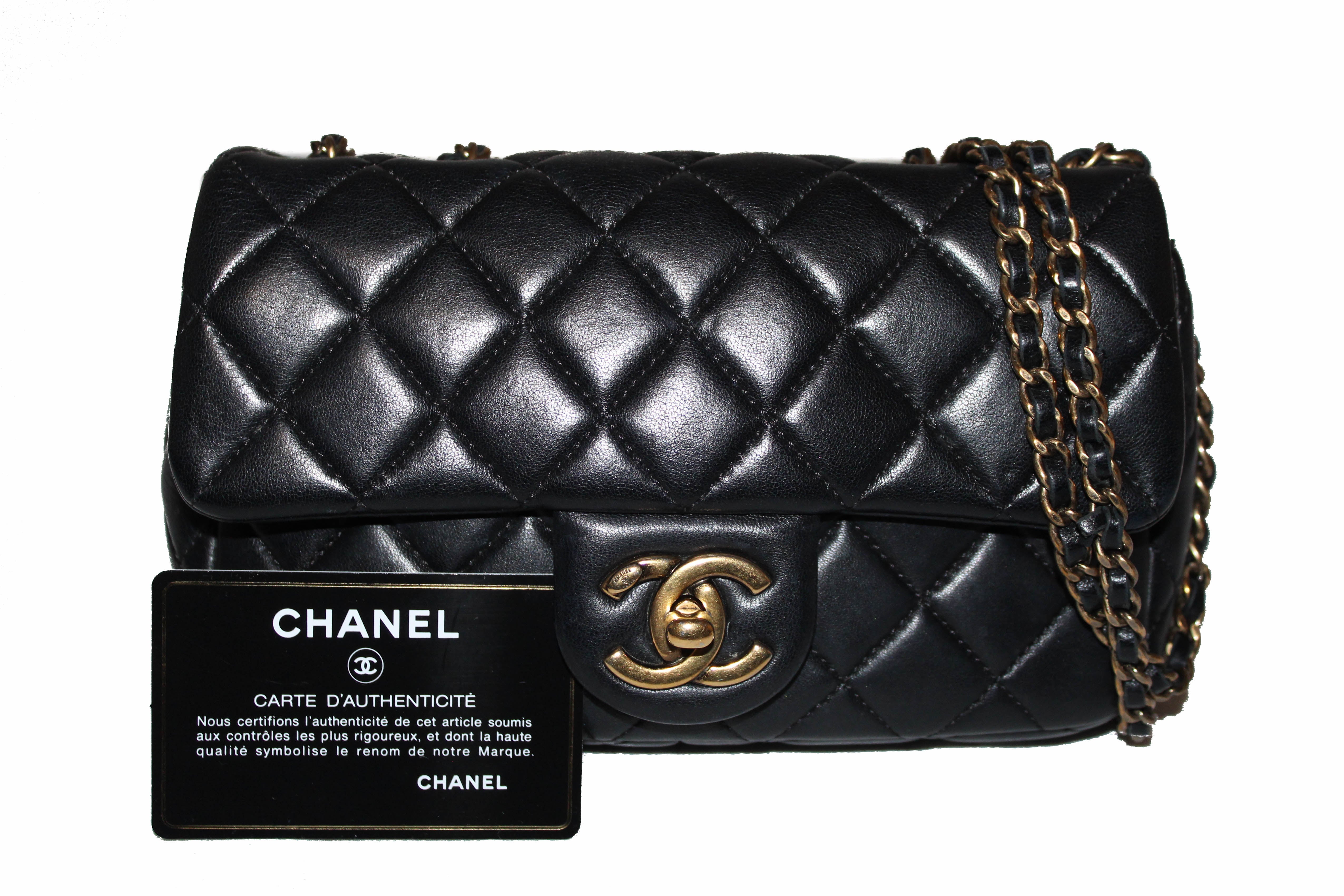 Authentic Chanel Black Lambskin Leather Mini Rectangular Quilted Classic Flap Bag with Chain Strap - Luxury Designer Crossbody Purse for Women, Perfect for Evening Parties, Date Nights & Special Occasions