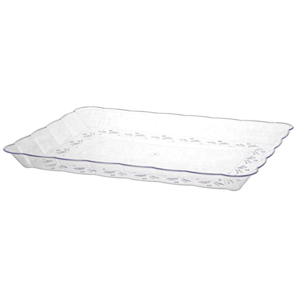 Scalloped Clear Rectangular Serving Tray - Set of 2 - Perfect for Party Appetizers, Desserts & Home Decor - Elegant Acrylic Display Platter for Entertaining & Dining