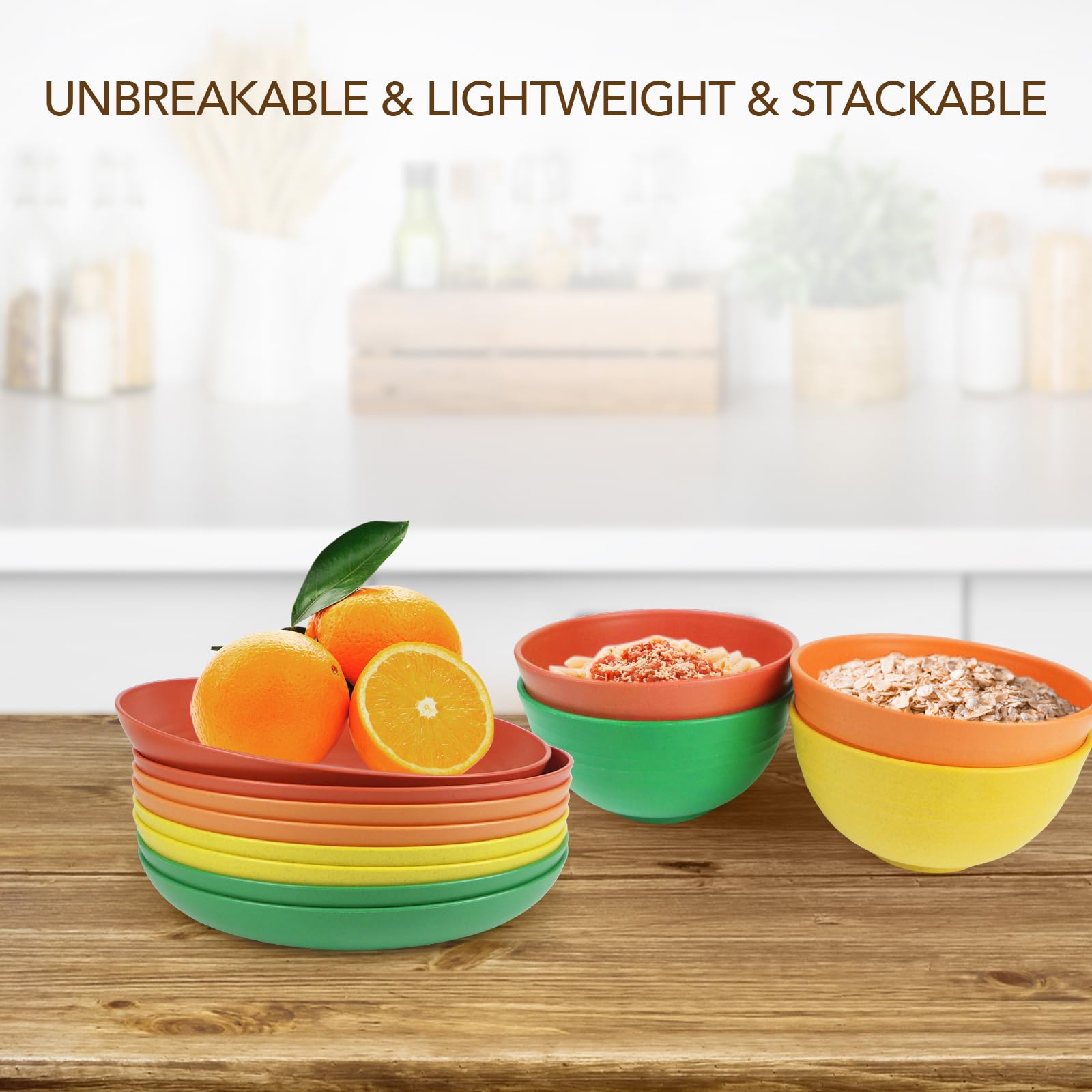 8PCS 8-Inch Wheat Straw Plates - Dishwasher & Microwave Safe, BPA-Free, Unbreakable & Lightweight Dinnerware for Kids & Adults (Orange) - Eco-Friendly Alternative to Plastic Plates for Picnics, Camping & Everyday Use