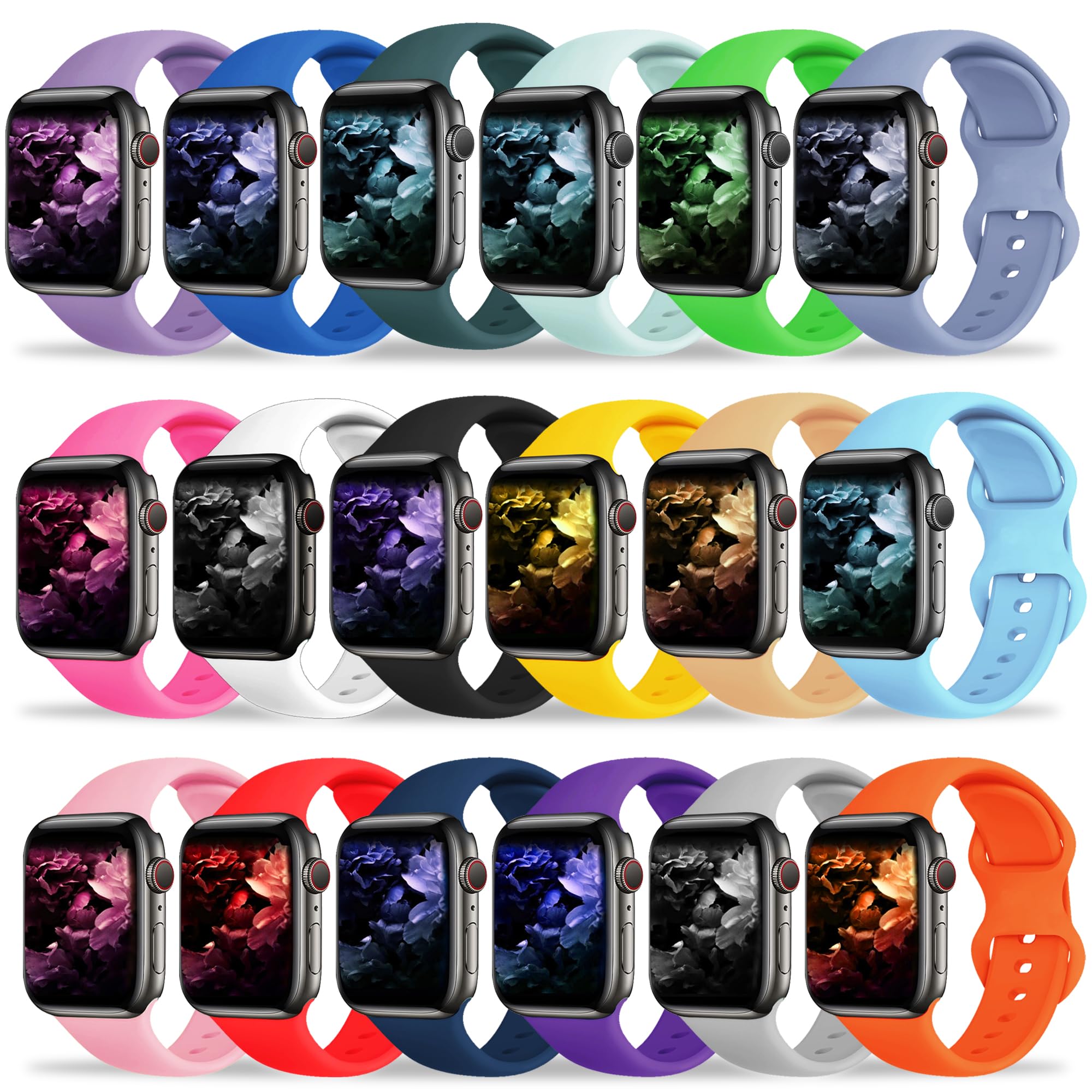 18-Pack Kounlsyam Sport Silicone Bands for Apple Watch 49mm/45mm/44mm/42mm/41mm/40mm/38mm - Breathable Replacement Straps Compatible with iWatch Series Ultra, 9, 8, SE, 7, 6, 5, 4, 3, 2, 1 - Perfect for Gym, Running, Swimming & Daily Wear