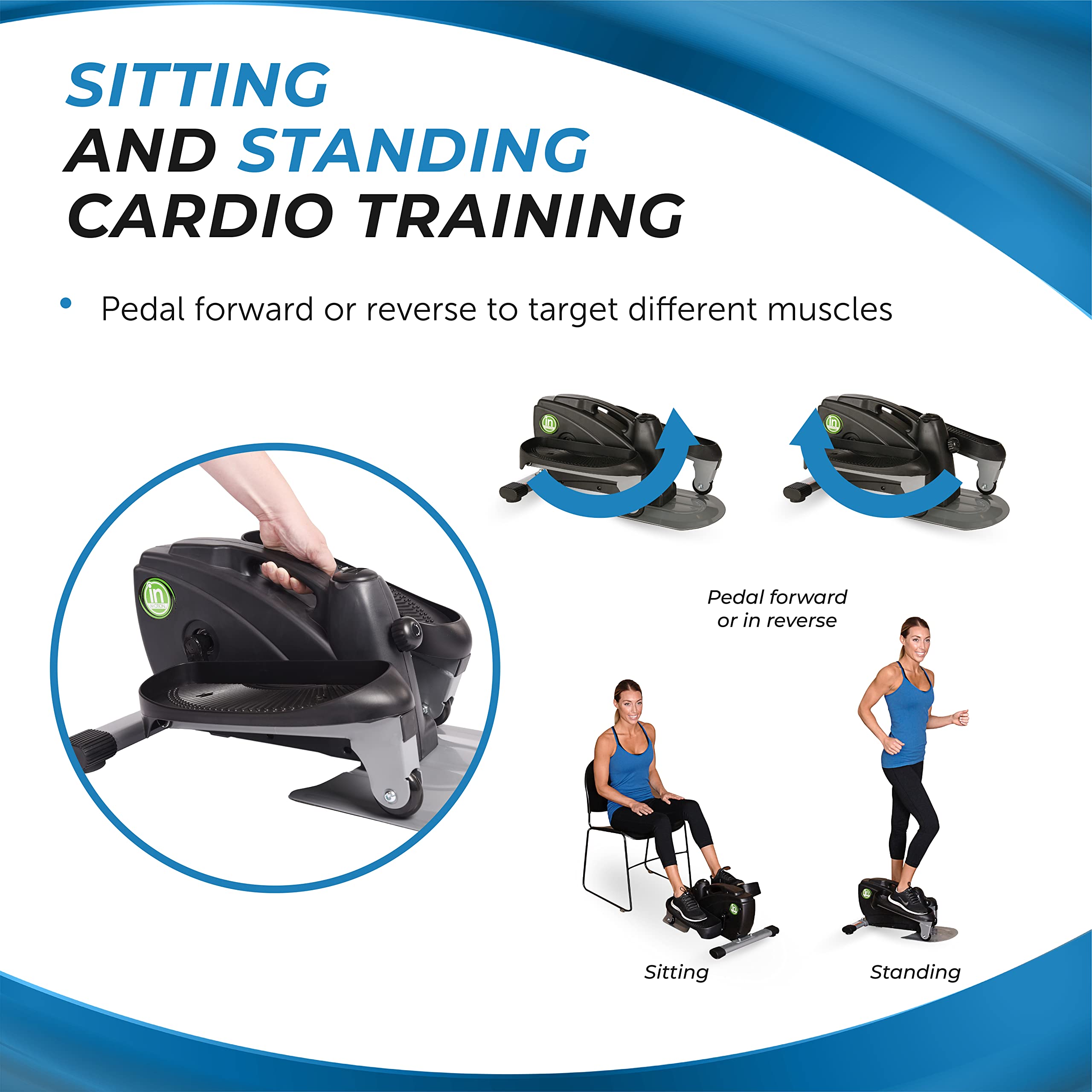 Stamina Inmotion Compact Strider Under Desk Elliptical Machine - Portable Foot Pedal Exerciser for Home & Office - Seated or Standing Workout Equipment for Legs & Cardio Training - Perfect for Small Spaces & Sedentary Lifestyles