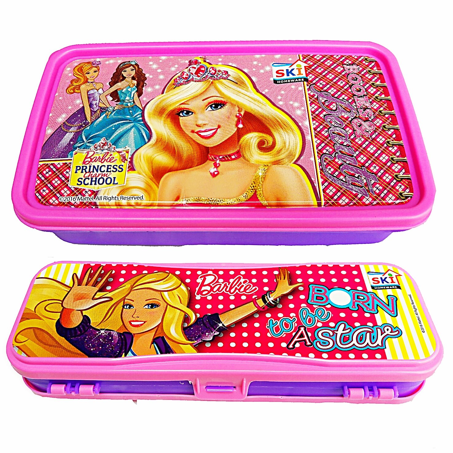 Barbie Printed Lunch Box with Double-Sided Pencil Box - Pink Plastic Ski Venus Combo Gift Set for Kids | School Supplies, Birthday Gifts, Back to School Essentials