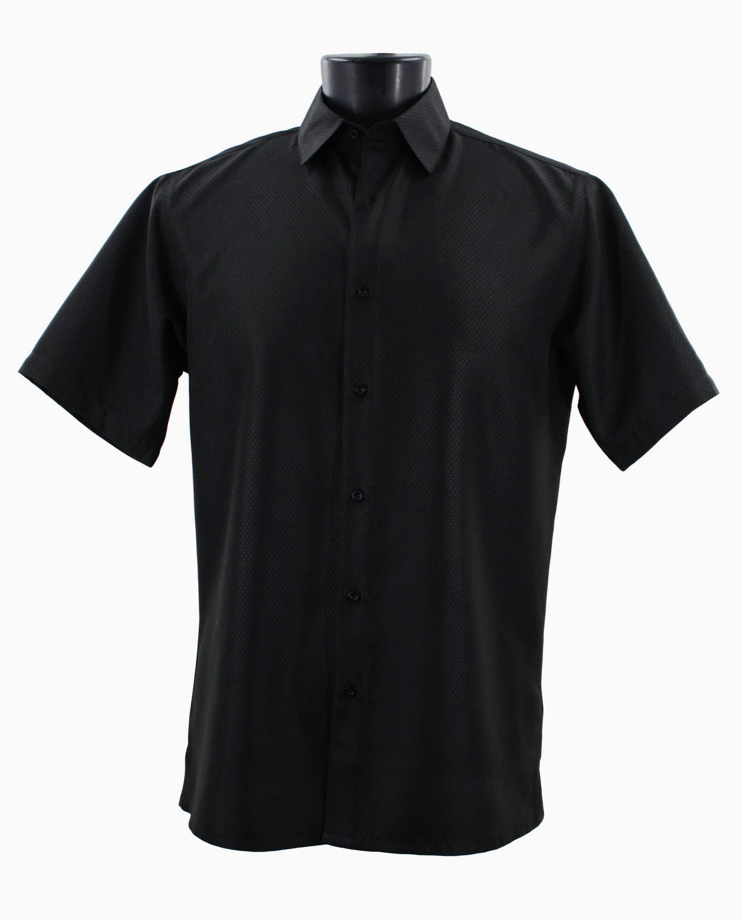 Bassiri Men's Short Sleeve Casual Shirt B2026 - Slim Fit Button Down Shirt in Black | Perfect for Office, Business, and Summer Outfits