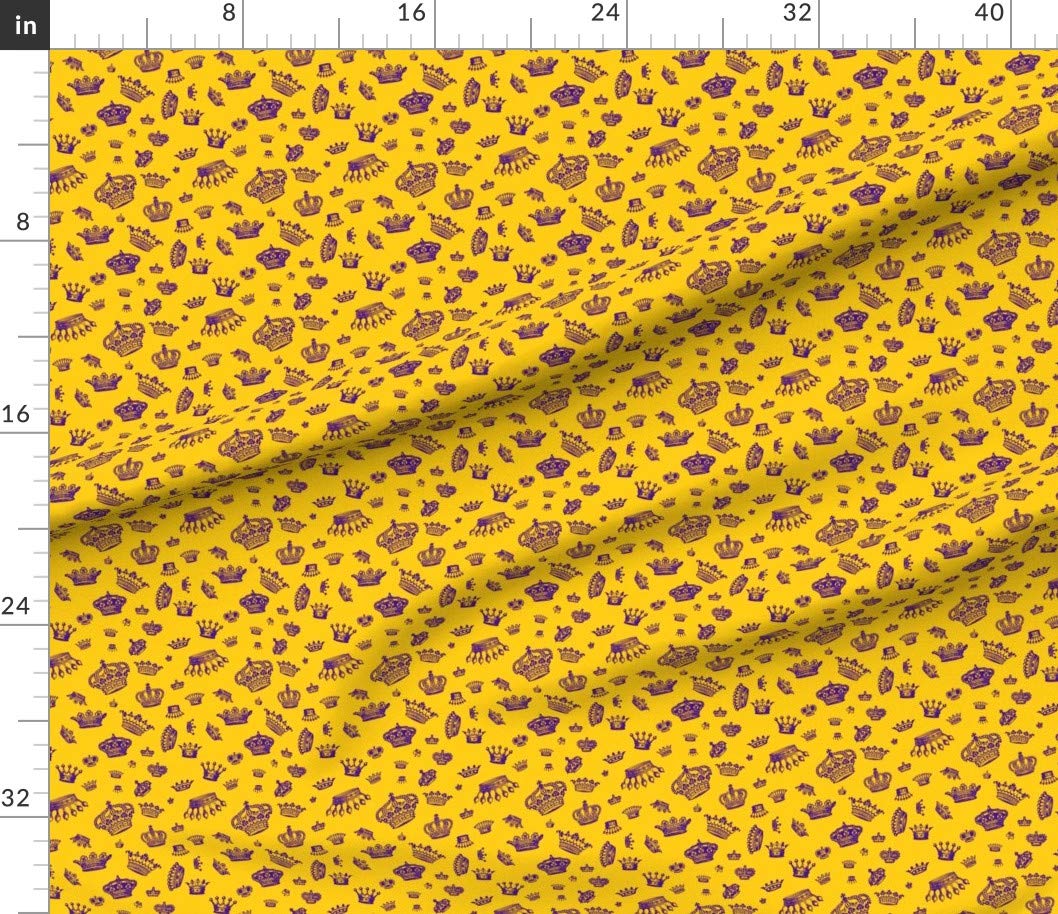 Royal Crowns Purple Golden Yellow King Royalty Mardi Gras Printed Cotton Fabric by The Yard - Premium Petal Signature Cotton for Sewing, Quilting, Apparel & Home Decor | Perfect for Costumes, Throw Pillows & Table Runners