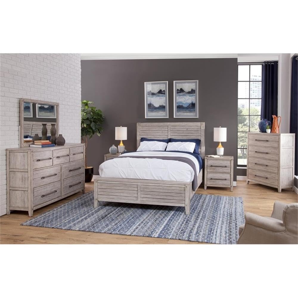 Aurora White-Washed Wood Two Drawer Nightstand - Rustic Bedside Table with Storage for Bedroom, Living Room & Office - American Woodcrafters Solid Wood Furniture