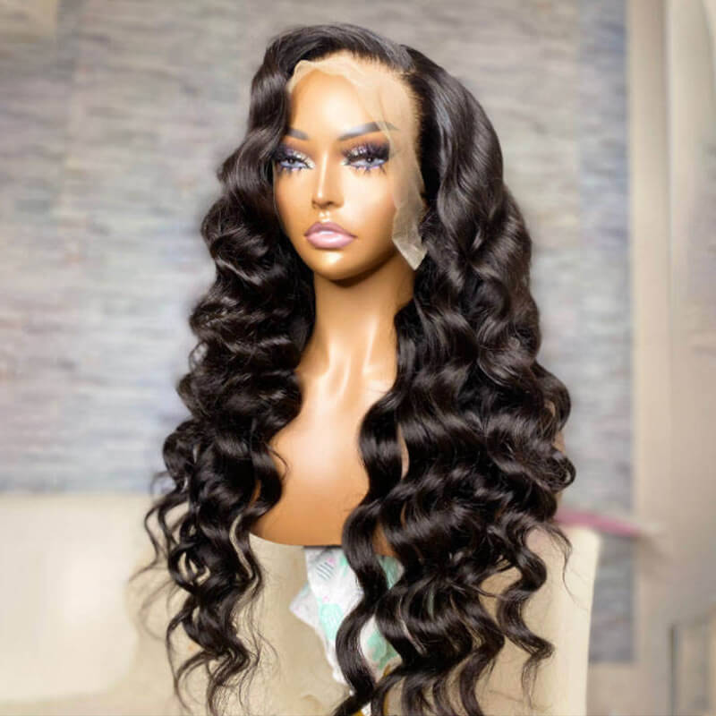 Eullair Glueless Loose Wave Human Hair Wig with HD Transparent Lace Frontal | Natural Curly Hairpiece for Women | Perfect for Daily Wear, Cosplay & Special Occasions