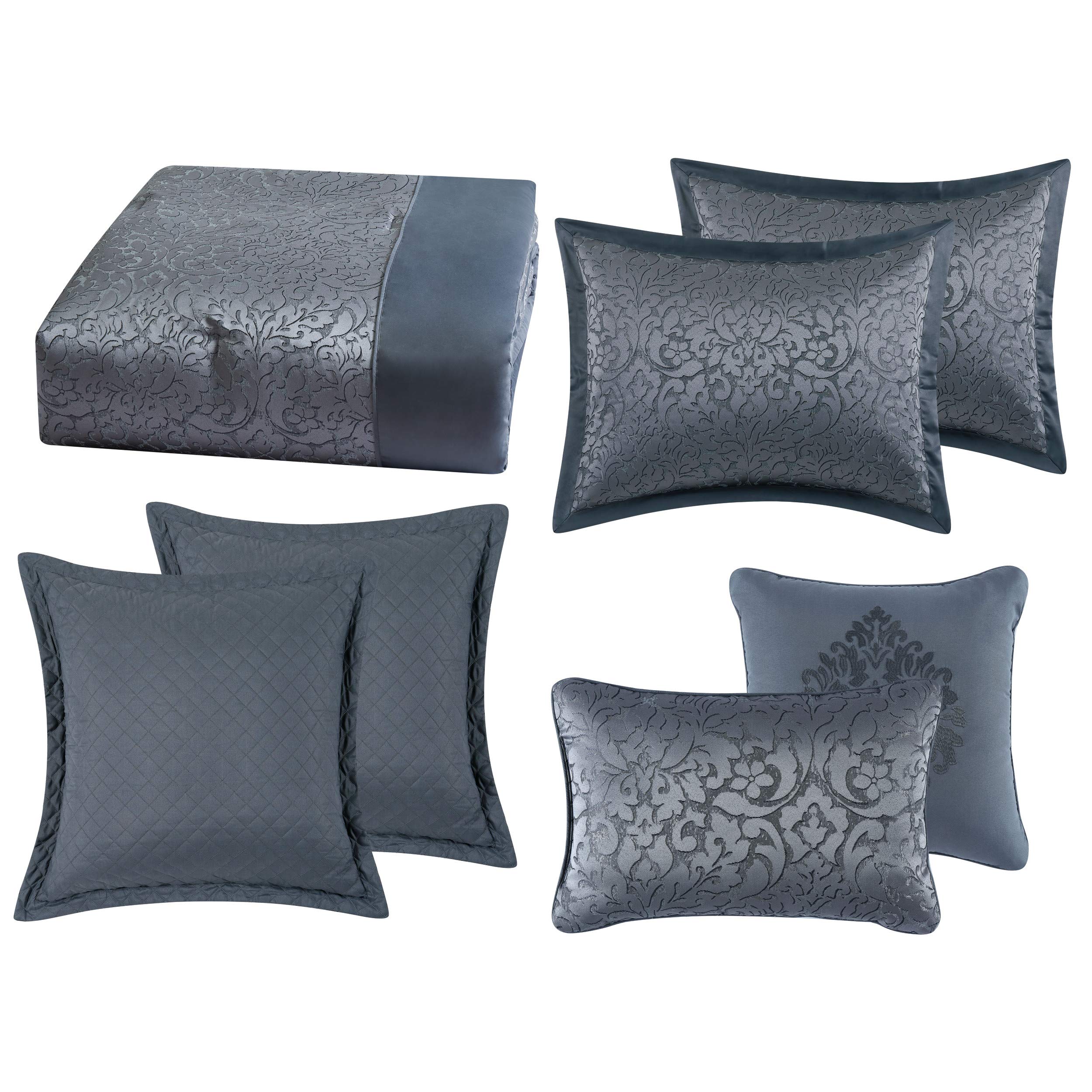 Premium Coventry Comforter Set Queen Size - Soft & Cozy Charcoal Grey Bedding for All Seasons | Perfect for Master Bedroom, Guest Room & Airbnb