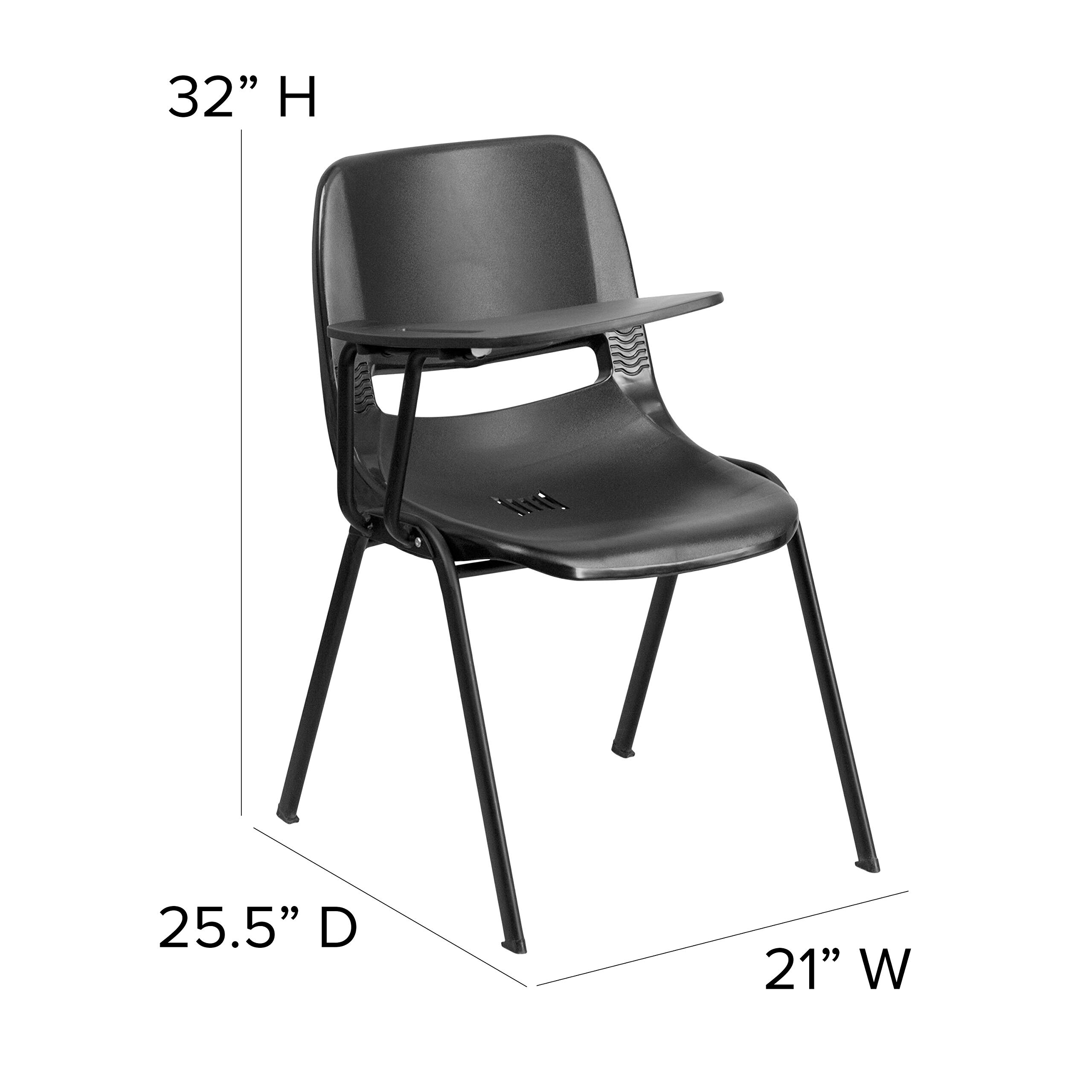 Emma & Oliver Black Ergonomic Shell Chair with Left-Handed Flip-Up Tablet Arm - Office Desk Chair for Home & Workspace - Perfect for Studying, Gaming, and Remote Work
