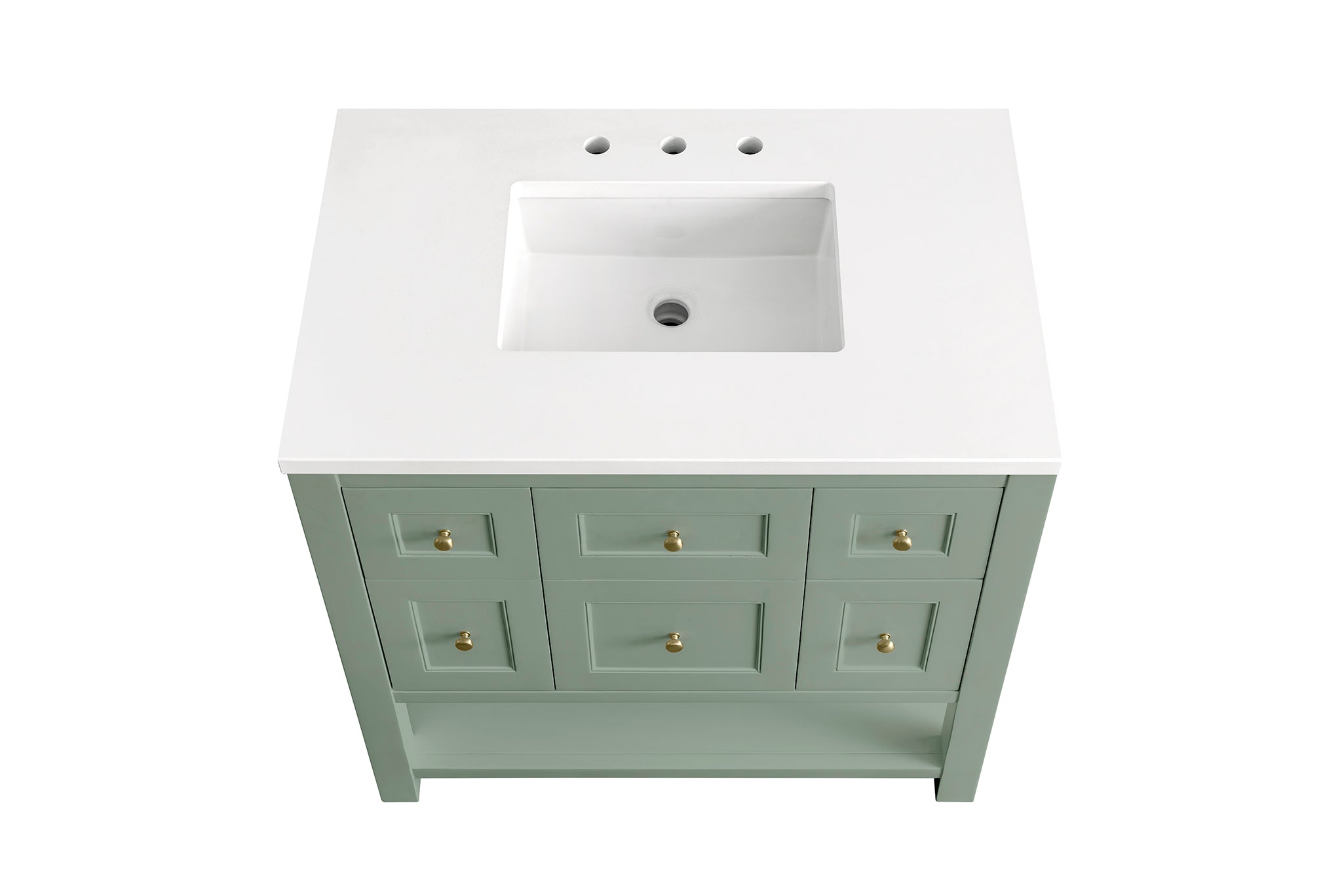 Breckenridge 36 Inch Single Bathroom Vanity with Smokey Celadon Finish & 3CM White Zeus Countertop - Perfect for Modern Home Bathroom Remodeling and Small Space Design