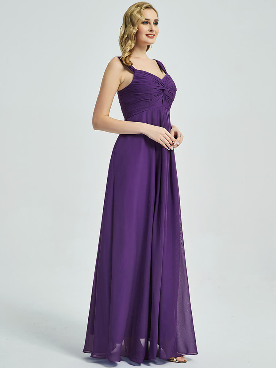 Elegant Desert Rose Sweetheart Straps A-Line Maxi Chiffon Bridesmaid Dress for Wedding Party & Formal Events | Flowy Chiffon Gown with Sweetheart Neckline